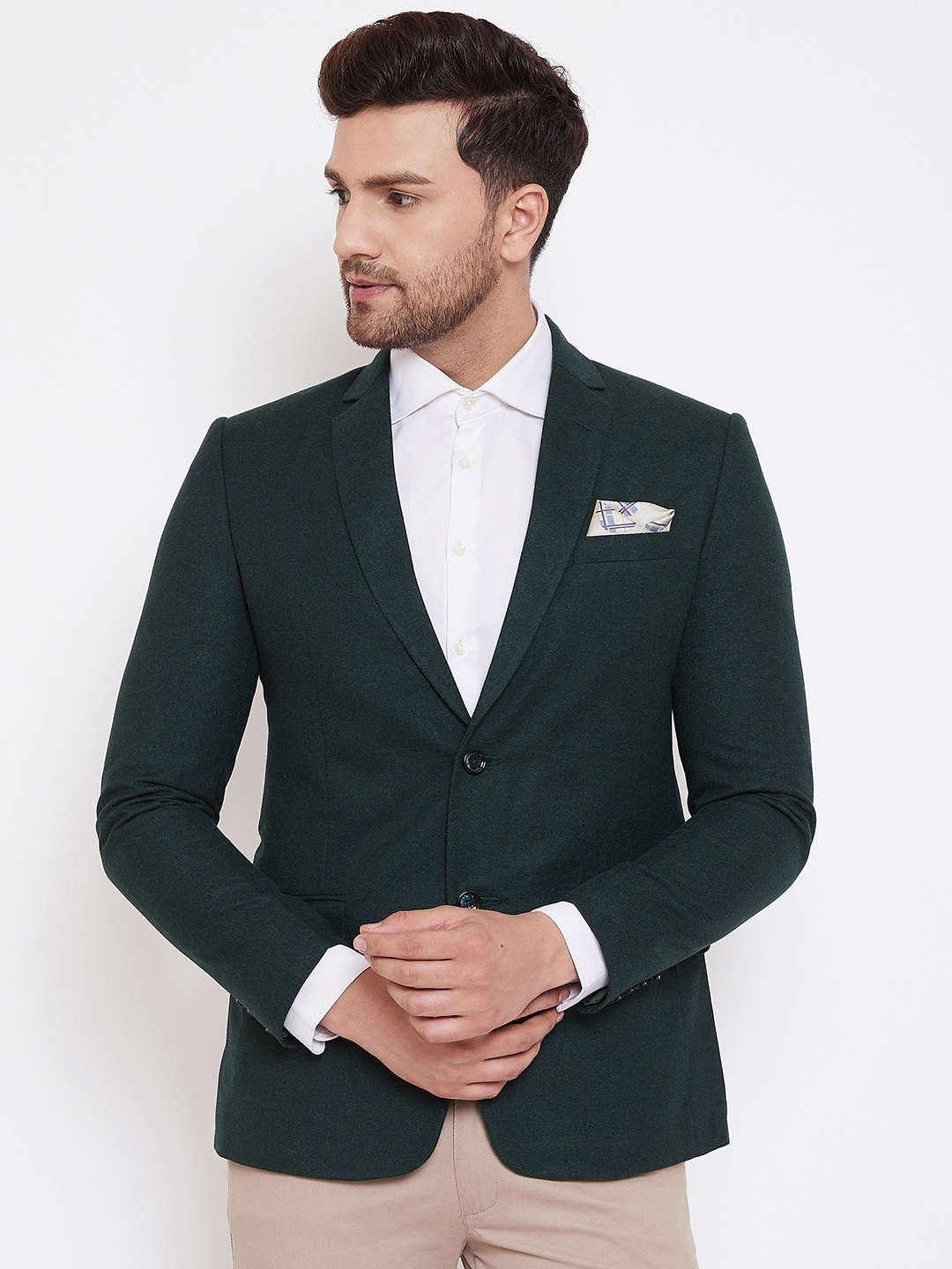 

Spirit Men Olive Green Solid Tailored-Fit Single-Breasted Formal Blazer