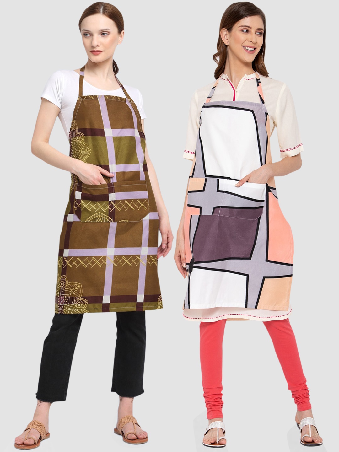 

KLOTTHE Unisex Pack Of 2 Printed Cotton 210 TC Aprons, White