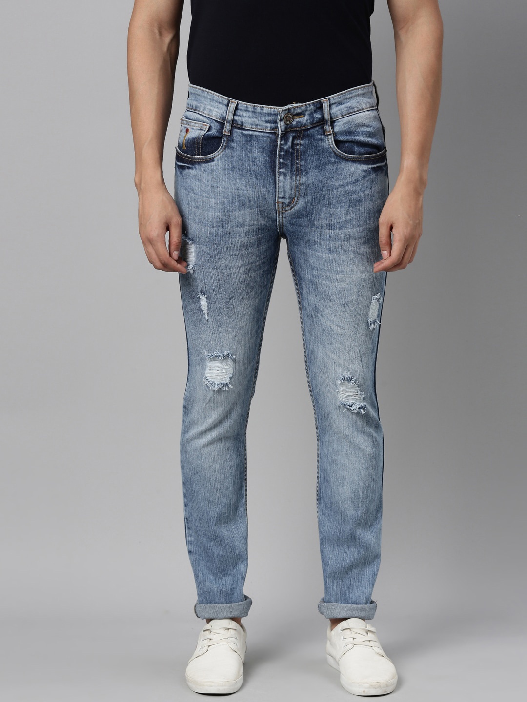 

CINOCCI Men Blue Slim Fit Mildly Distressed Heavy Fade Jeans