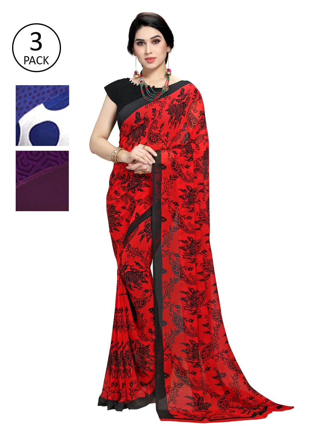 

KALINI Women Pack Of 3 Printed Sarees, Purple