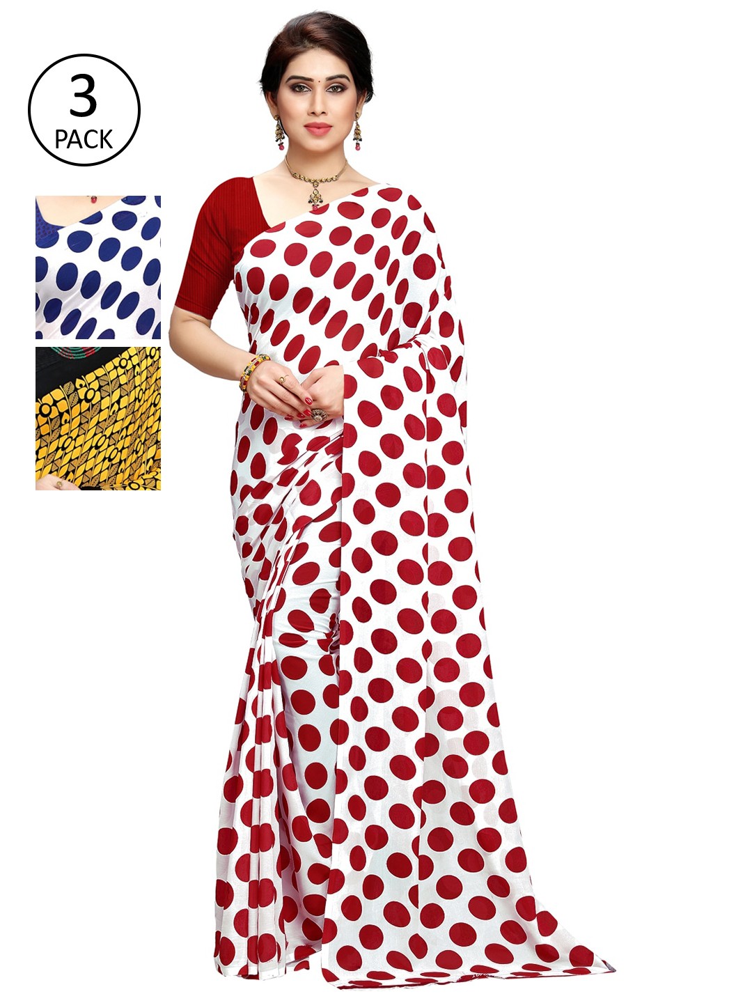 

KALINI Women Pack of 3 Printed Poly Georgette Sarees, White