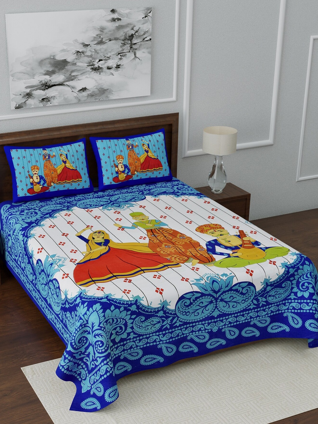 

LIVING ROOTS Multi Ethnic Motifs 144 TC Queen Bedsheet with 2 Pillow Covers