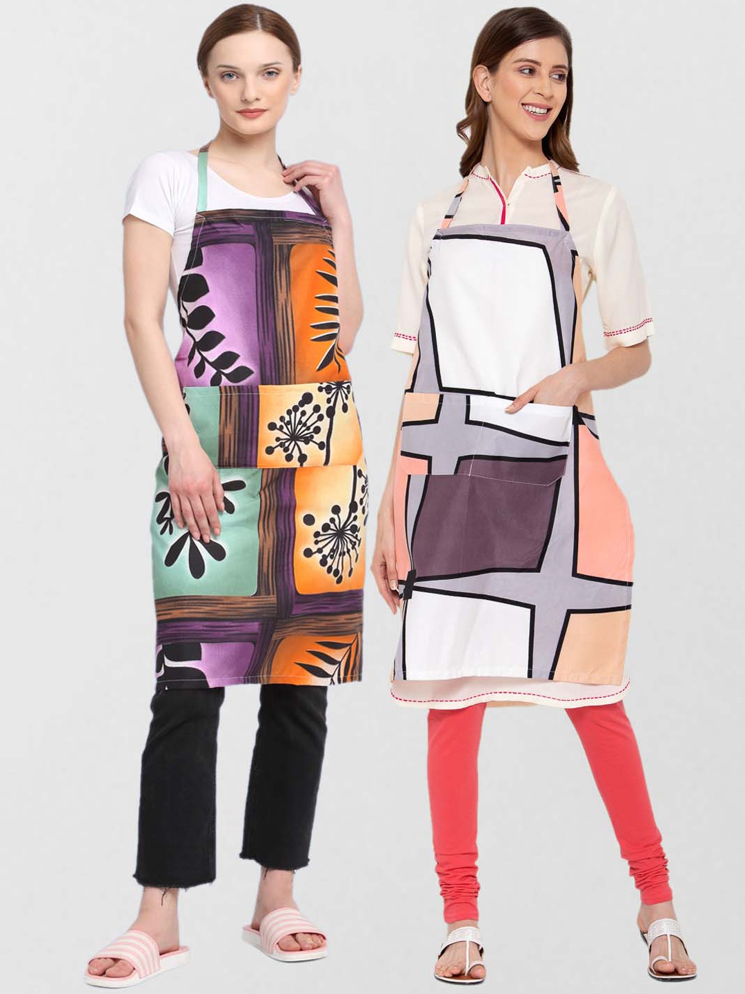 

KLOTTHE Unisex Pack Of 2 Printed 210 TC Cotton Aprons, Purple