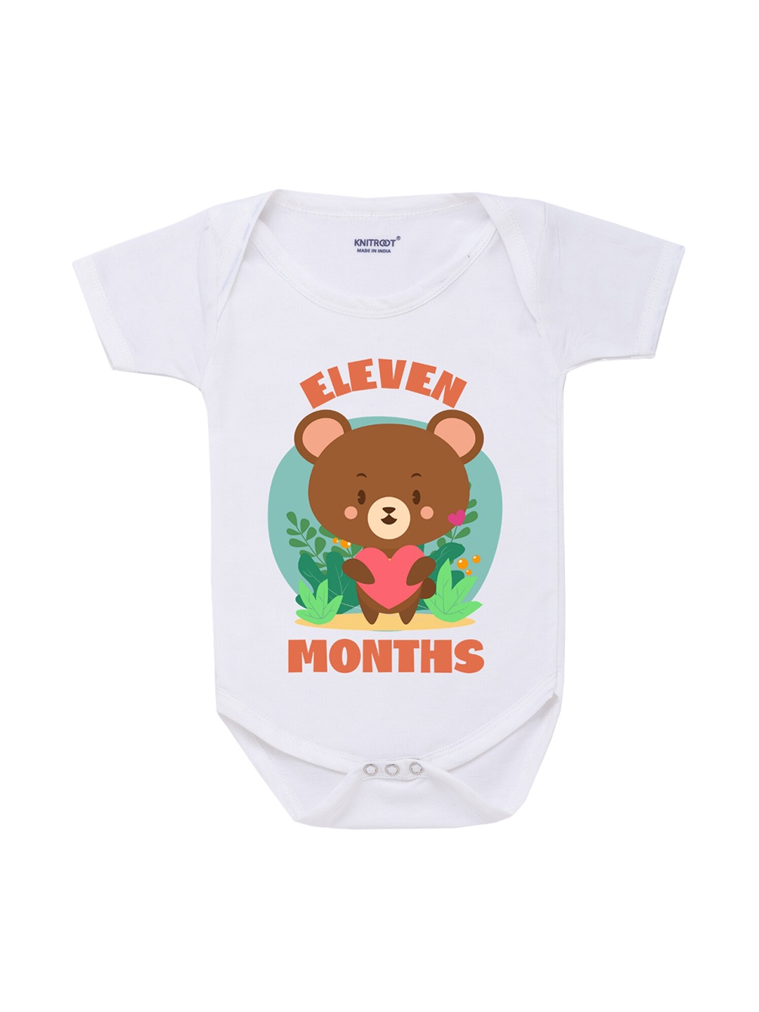 

KNITROOT Infant Kids White & Brown Printed Bodysuit