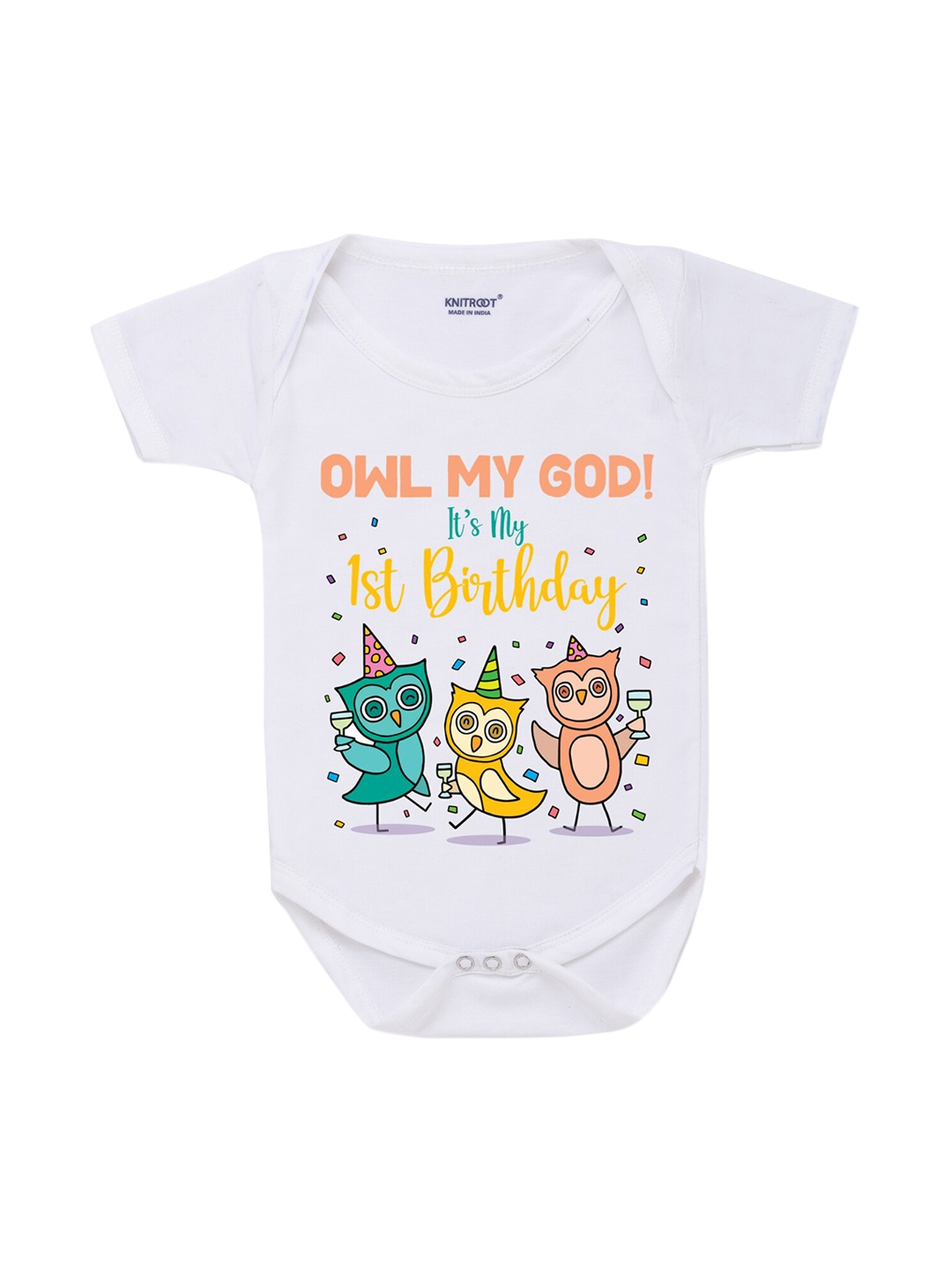 

KNITROOT Infants Kids White Owl My God Printed Bodysuit
