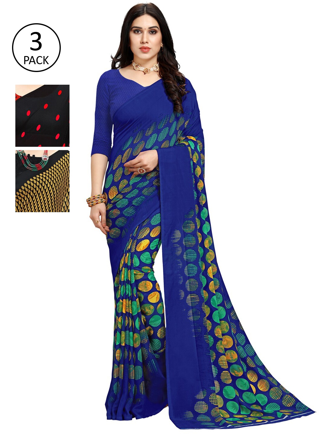 

KALINI Multi Pack of 3 Printed Poly Georgette Saree