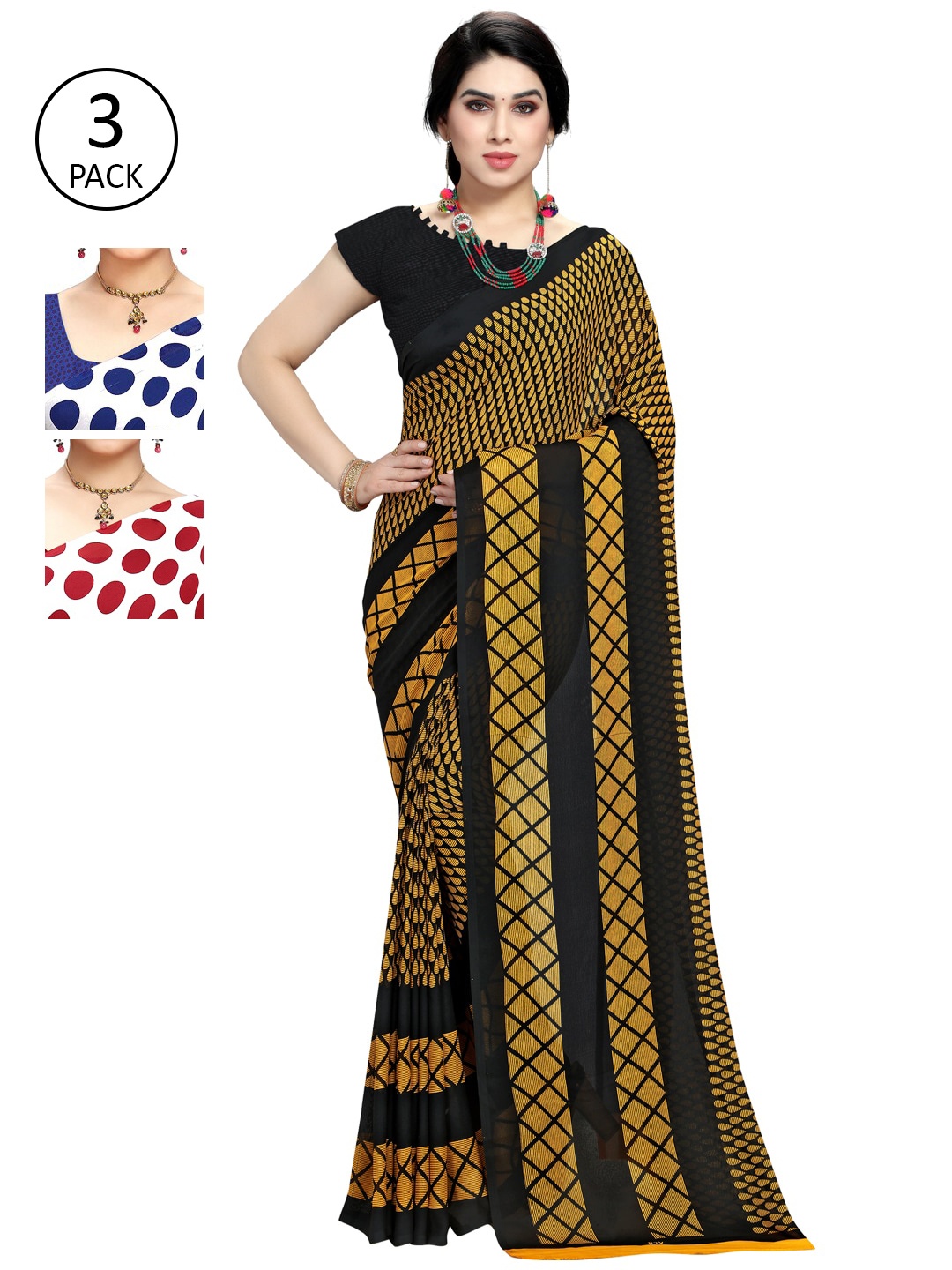 

KALINI Pack Of 3 White & Red Saree