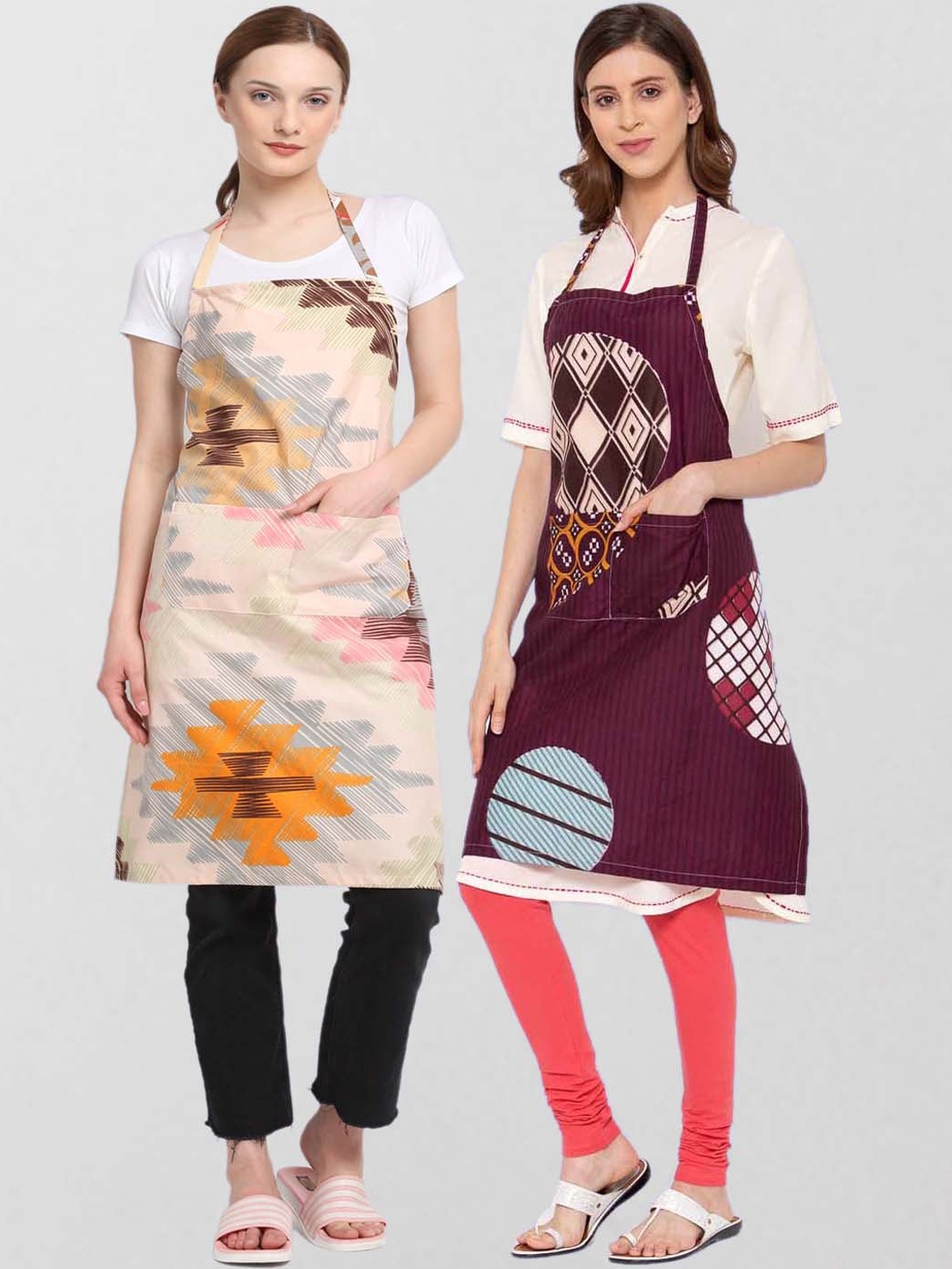 

KLOTTHE Unisex Pack Of 2 Printed 210 TC Cotton Aprons, Purple