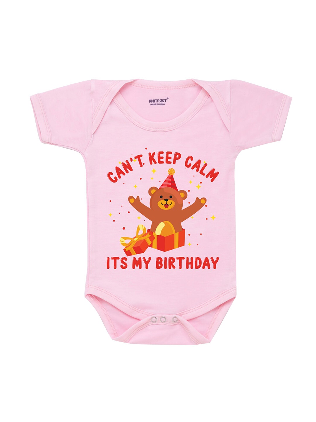 KNITROOT Infants Kids Pink & Brown Printed Bodysuit