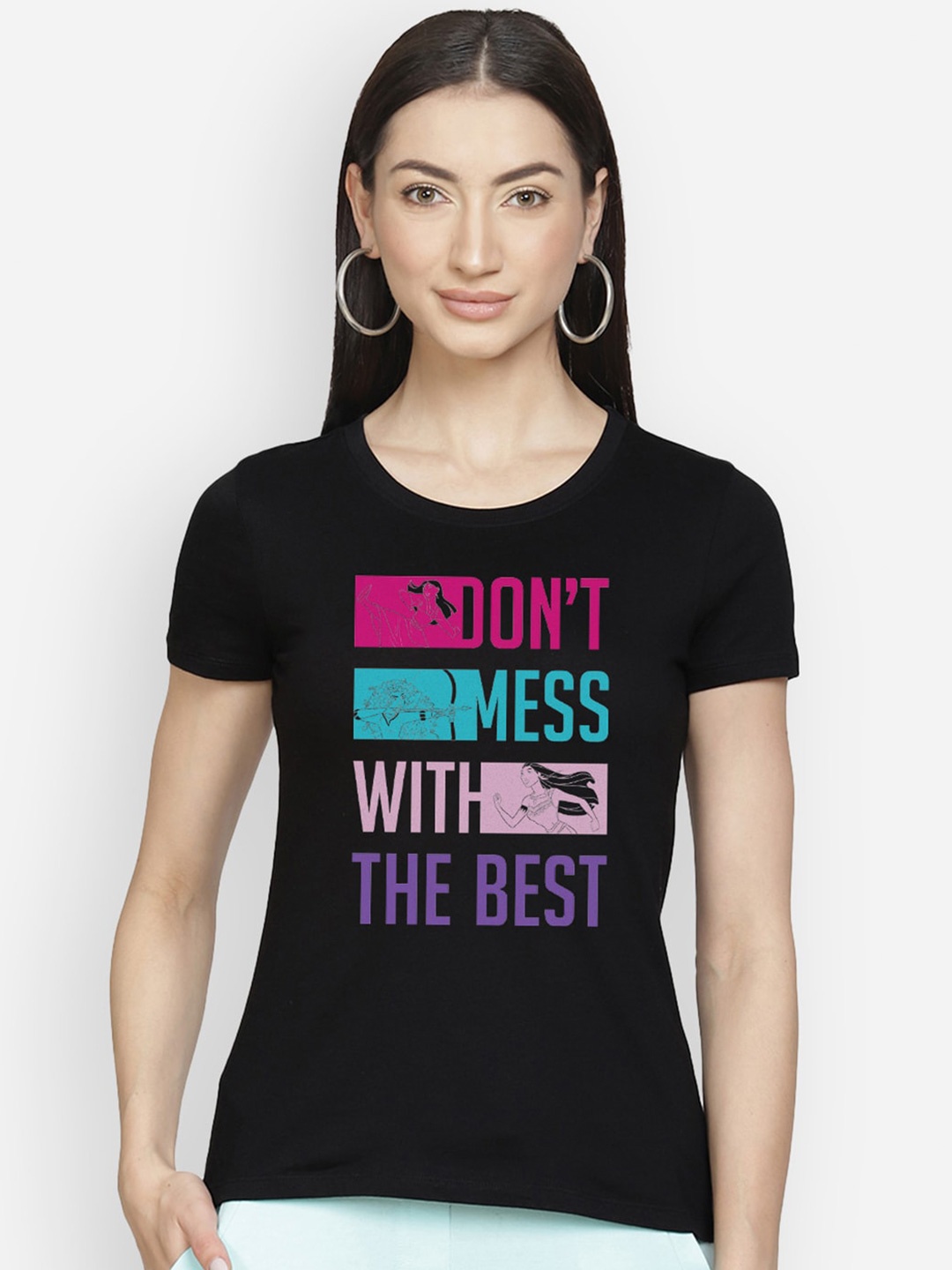 

Free Authority Women Black Disney Princess Printed Pure Cotton T-shirt