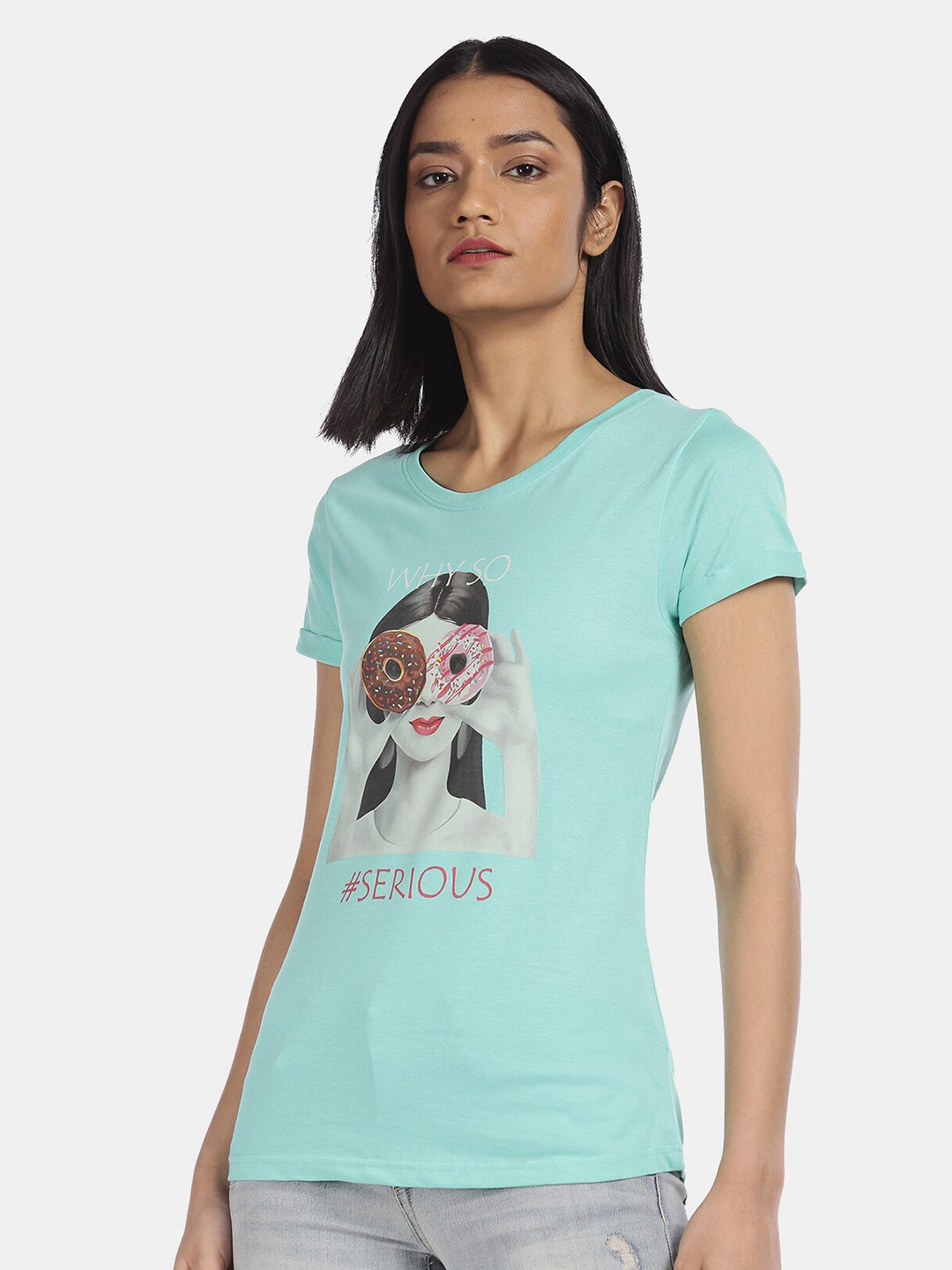 

Sugr Women Blue Printed T-shirt