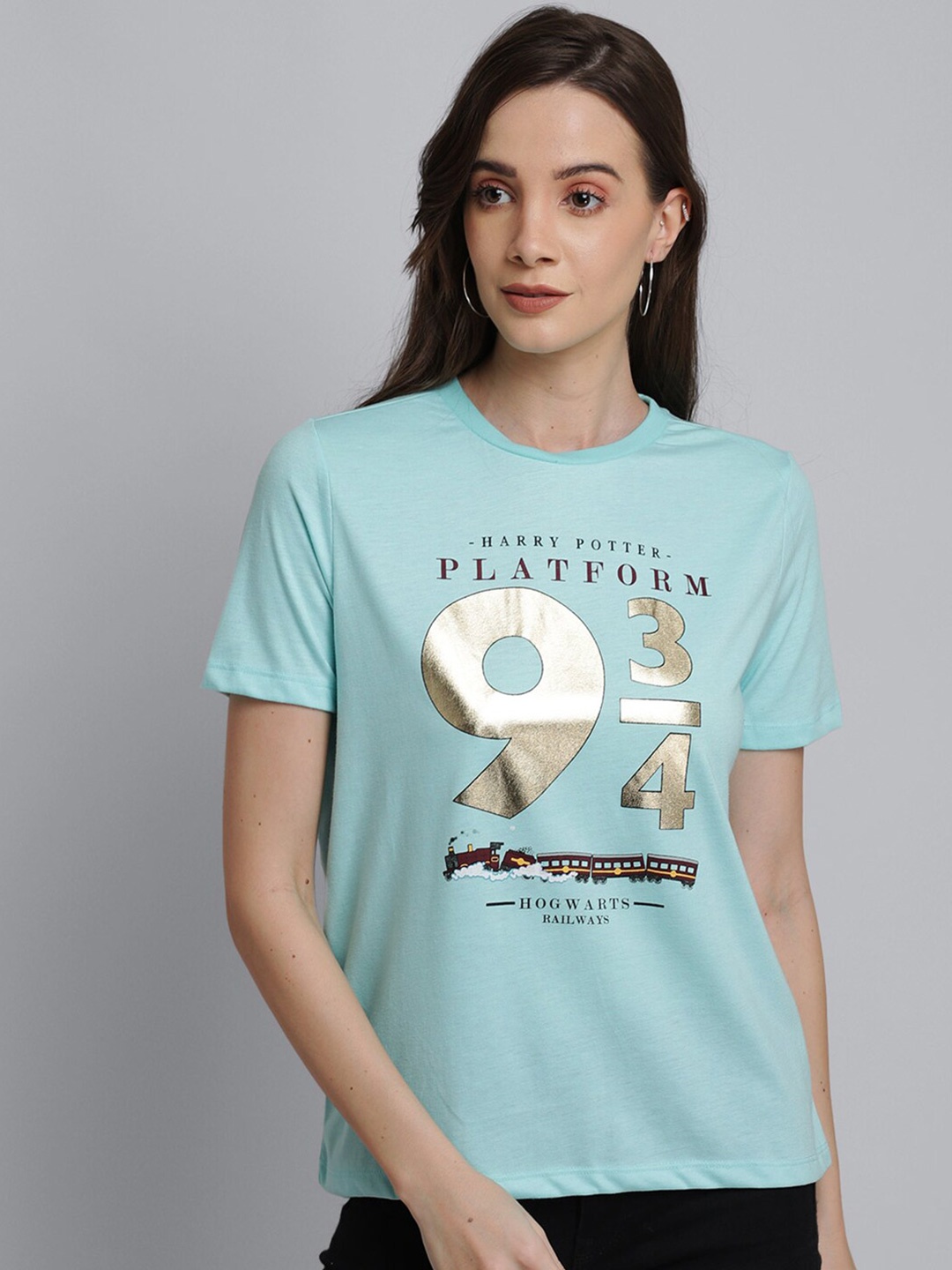 

Free Authority Women Sea Green Harry Potter Printed Pure Cotton T-shirt