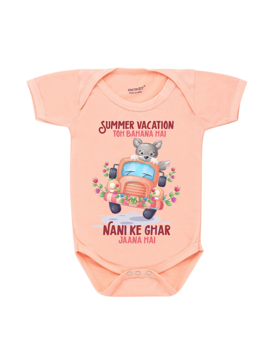 

KNITROOT Infants Kids Peach-Coloured Summer Vacation Printed Bodysuit