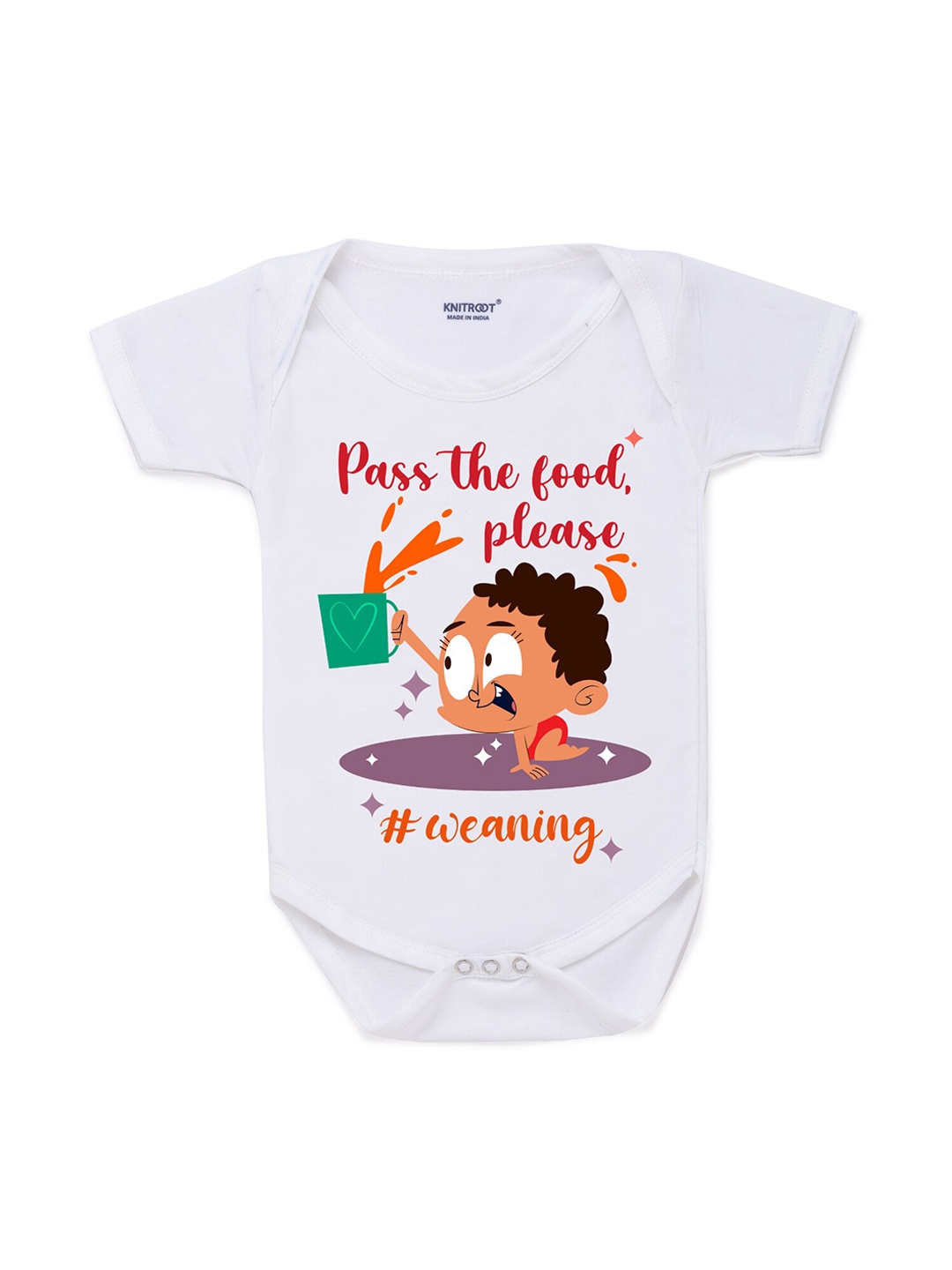 KNITROOT Infants Boys White & Red Printed Cotton Bodysuit