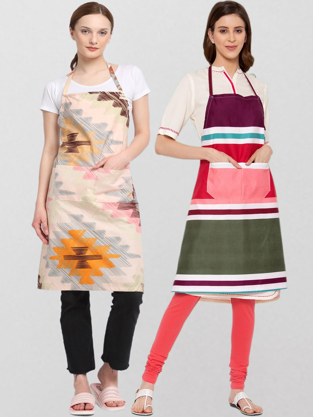 

KLOTTHE Unisex Pack Of 2 Printed 210 TC Cotton Aprons, Beige