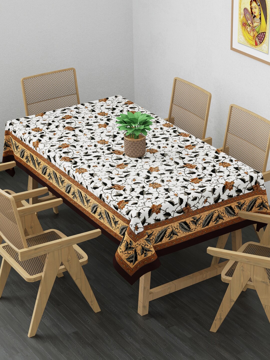 

Clasiko White & Brown Printed Pure Cotton 6-Seater Rectangular Table Cover