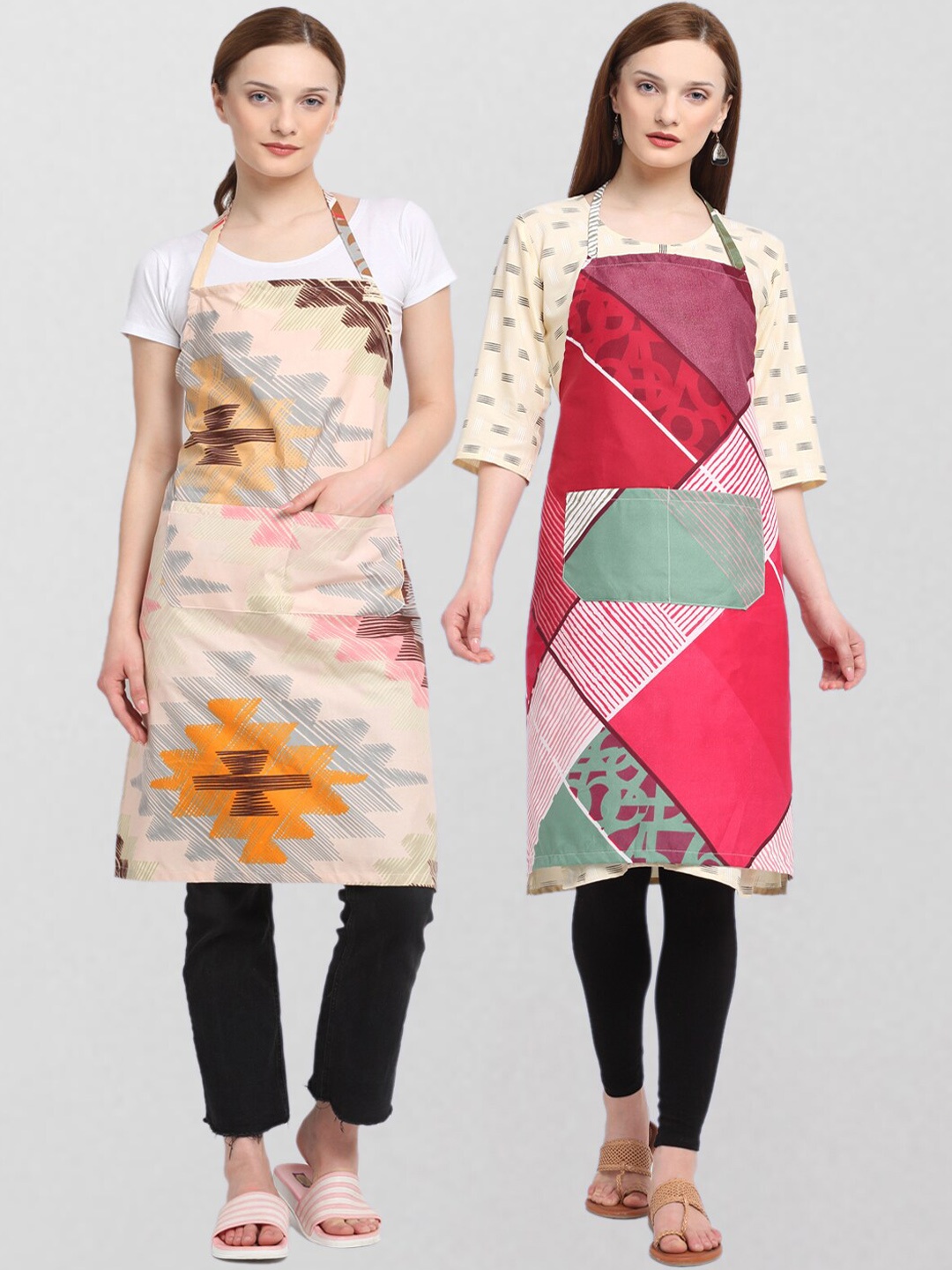 

KLOTTHE Unisex Pack Of 2 Printed 210 TC Cotton Aprons, Beige