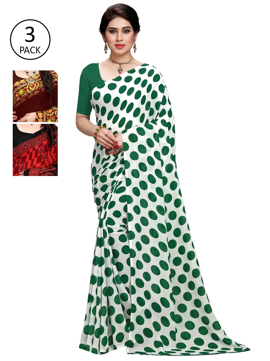 

KALINI Pack Of 3 Poly Georgette Sarees, White