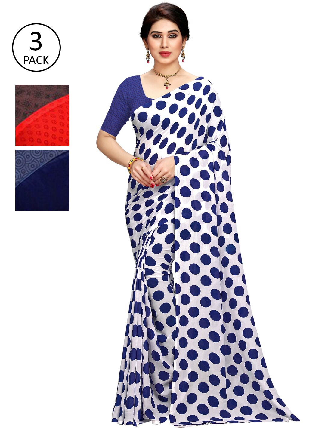 

KALINI Women Pack Of 3 Printed Sarees, White