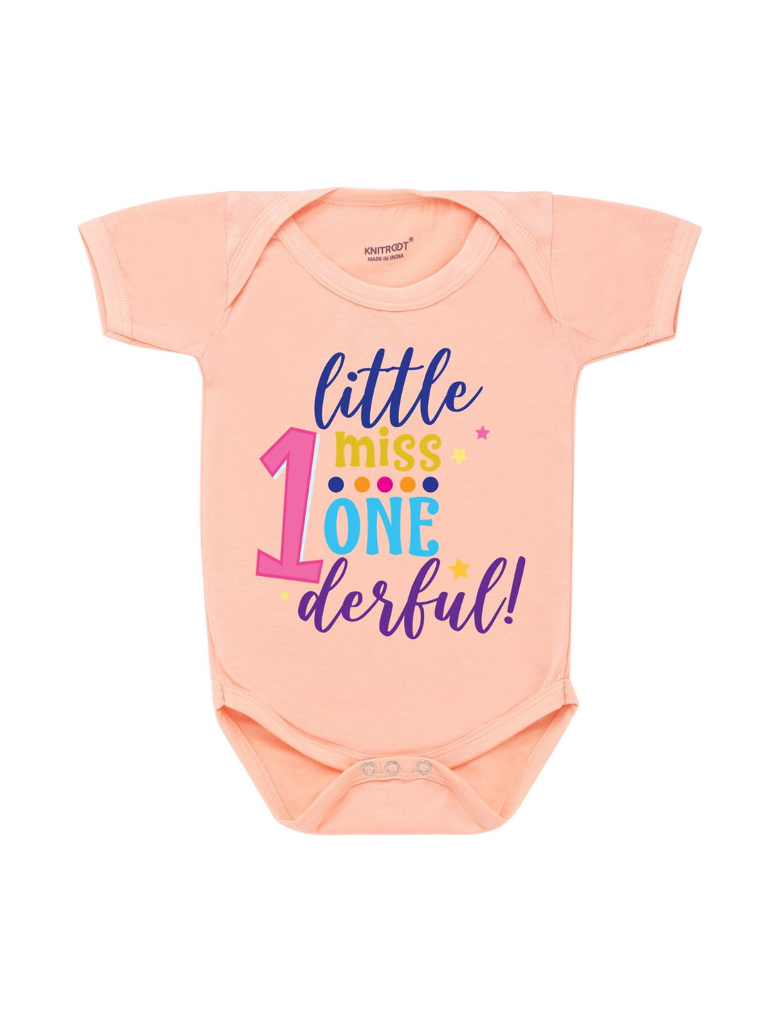 

KNITROOT Infant Kids Peach-Coloured & Blue Little Miss 1 Printed Bodysuit