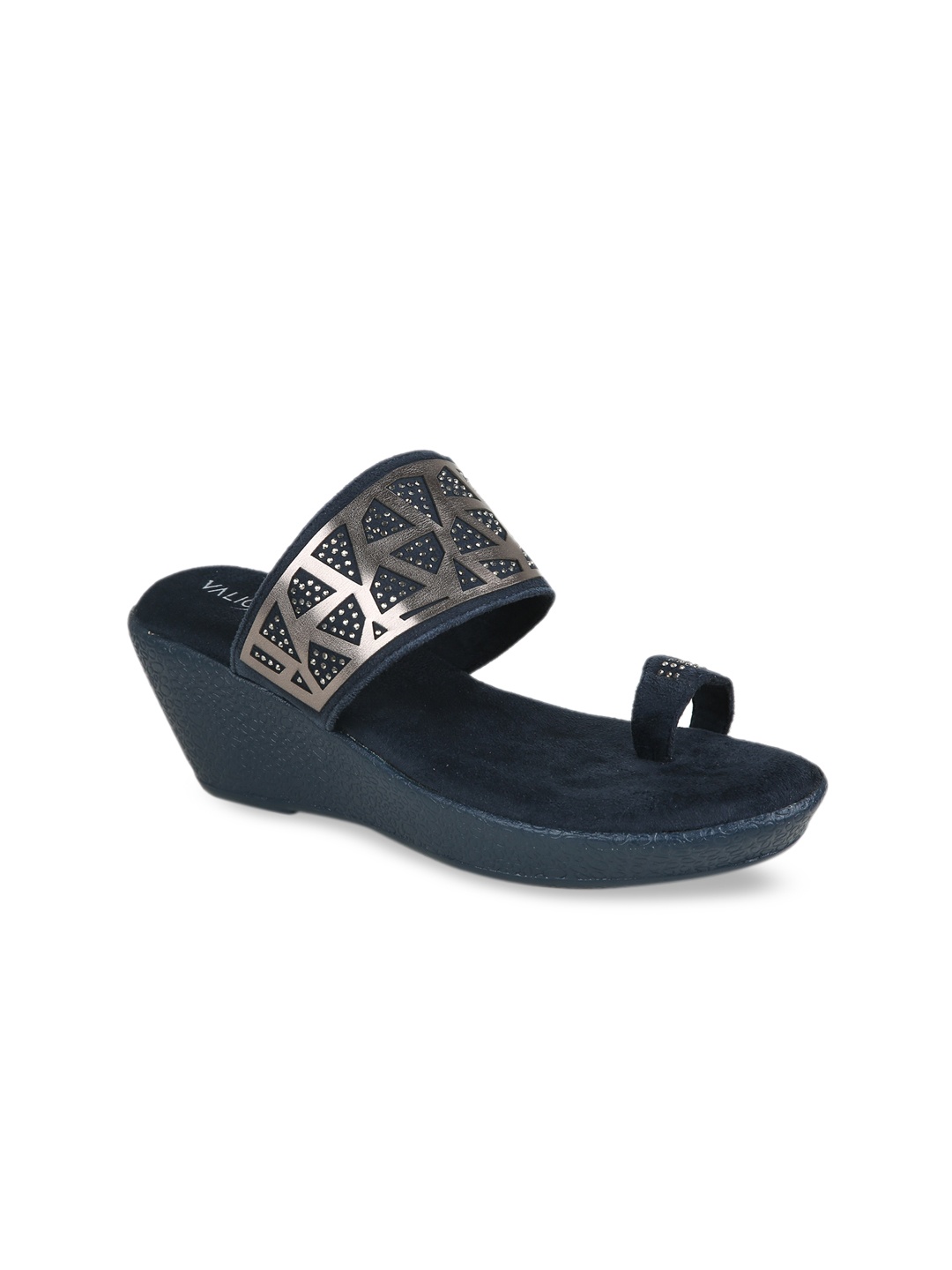 

VALIOSAA Navy Blue Wedge Sandals