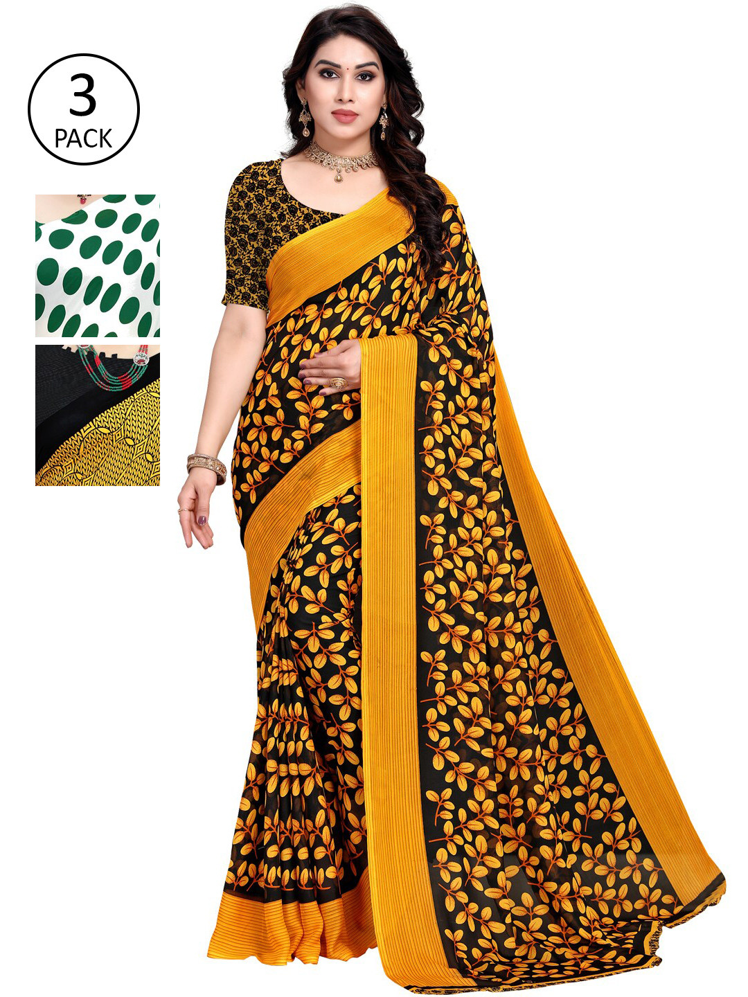 

KALINI Multi Pack of 3 Printed Poly Georgette Saree