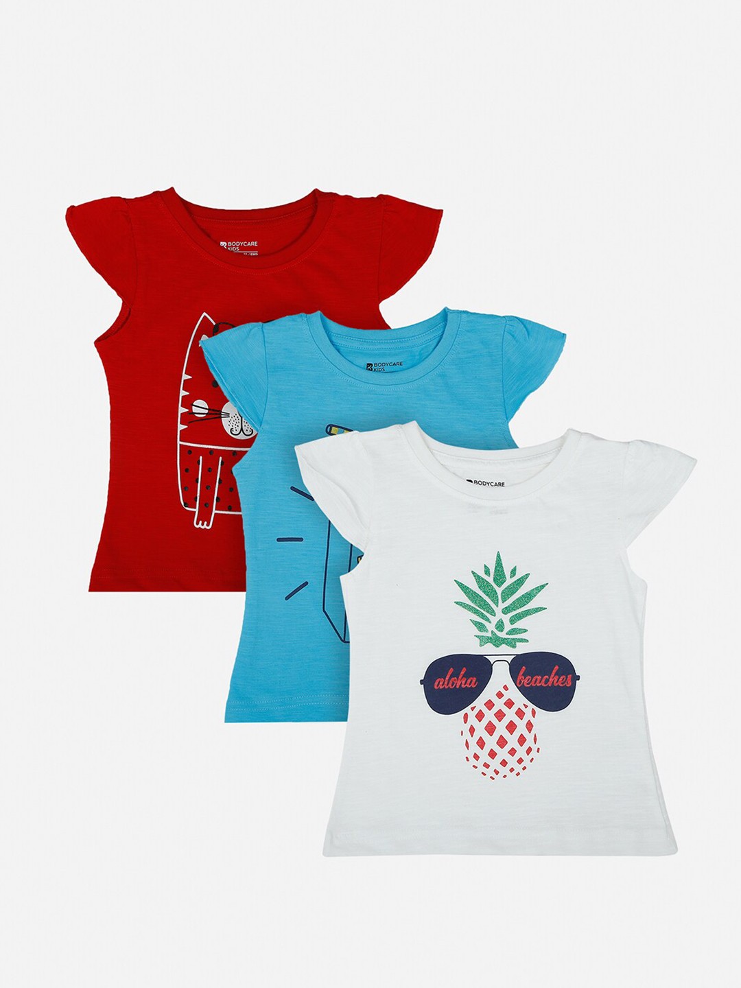 

Bodycare Kids Girls Red 3 Printed V-Neck Applique Slim Fit T-shirt