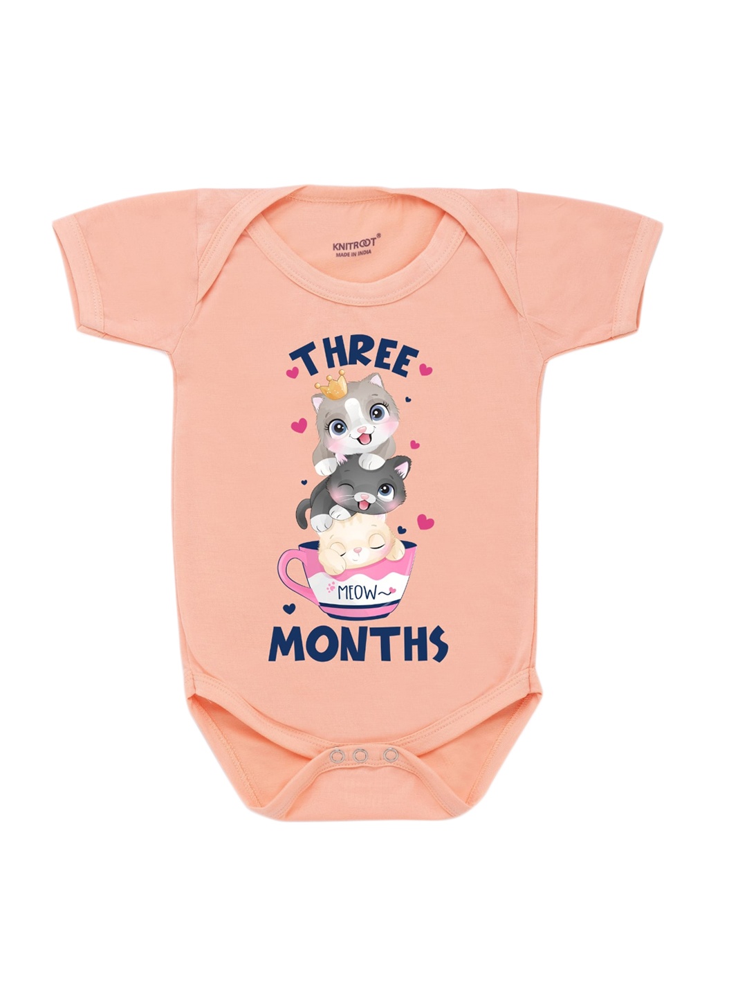 KNITROOT Infant Kids Peach-Coloured & Navy Blue Printed Bodysuit
