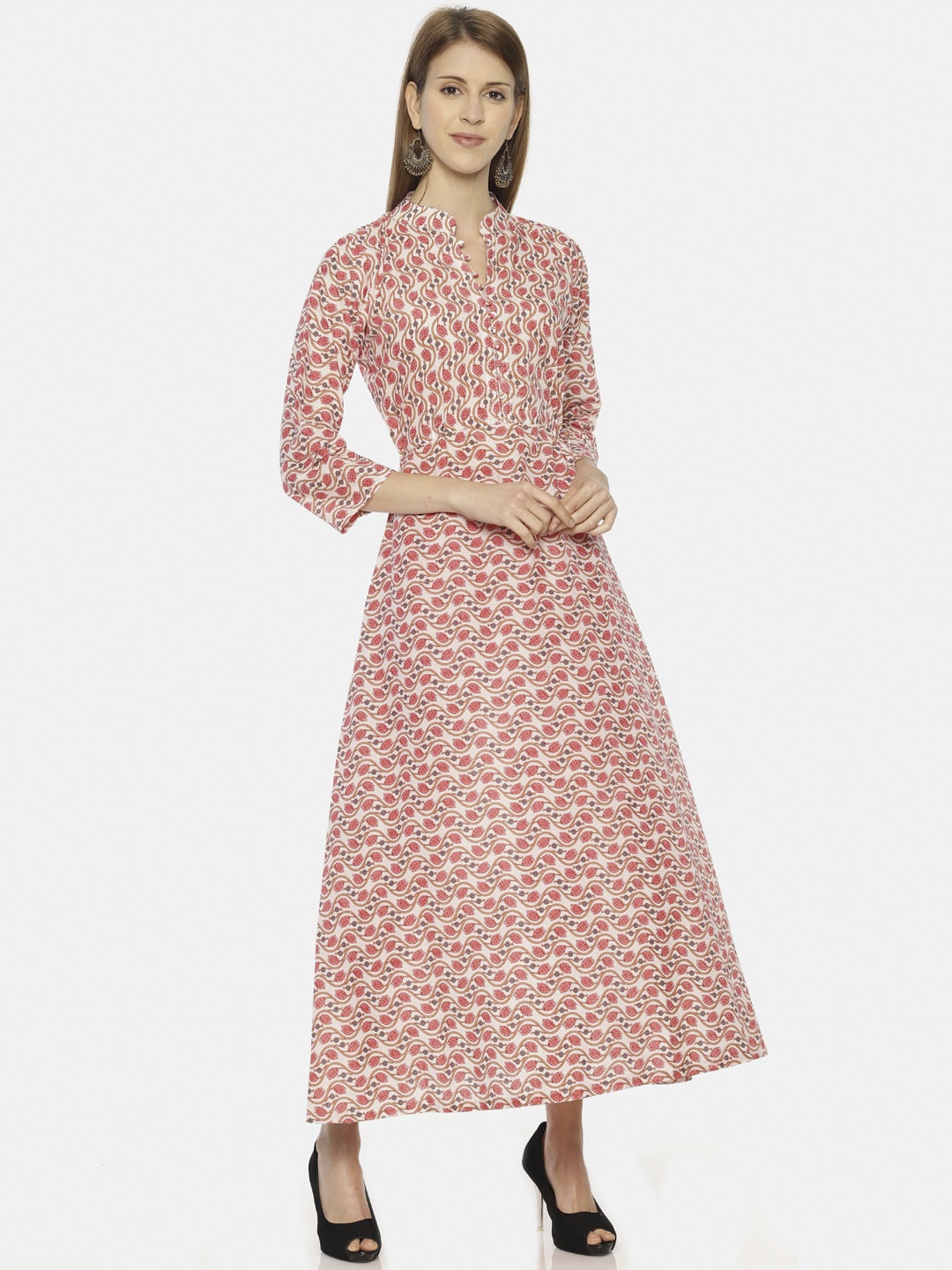 

Resha Women Pink & White Ethnic Motifs Printed Handloom Kurta
