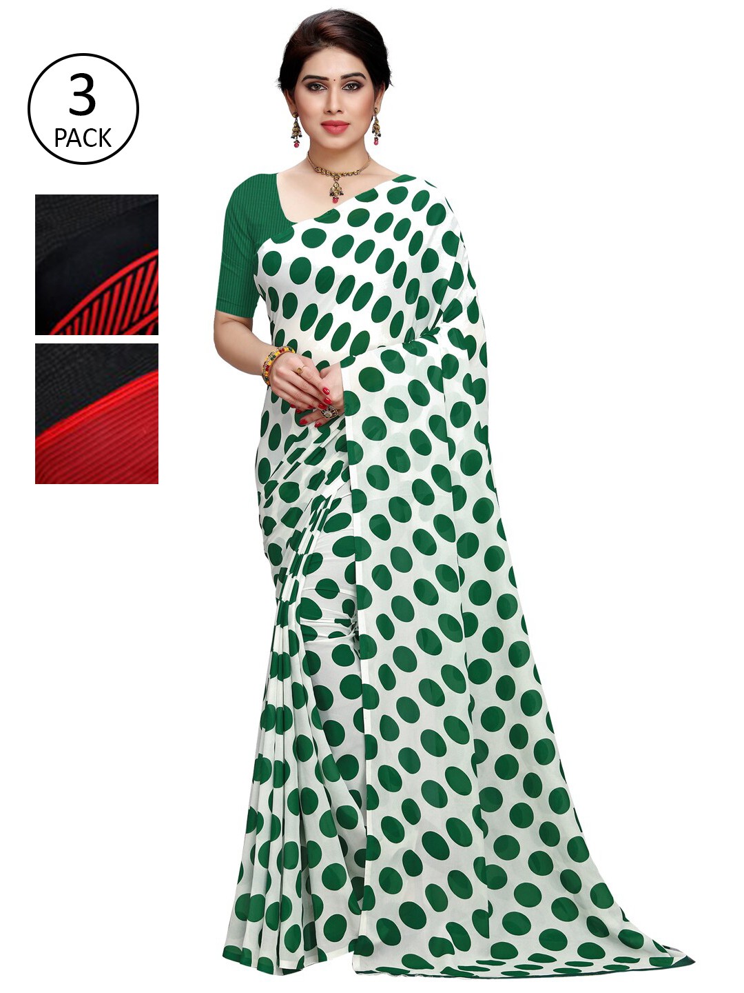 

KALINI Pack Of 3 Red & Green Saree