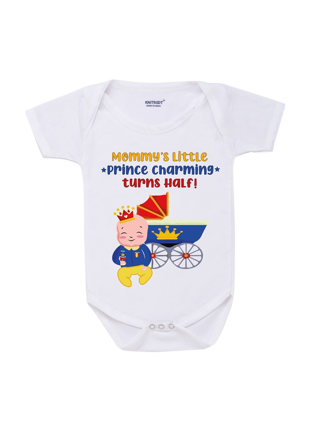 KNITROOT Infant Kids White & Blue Printed Bodysuit