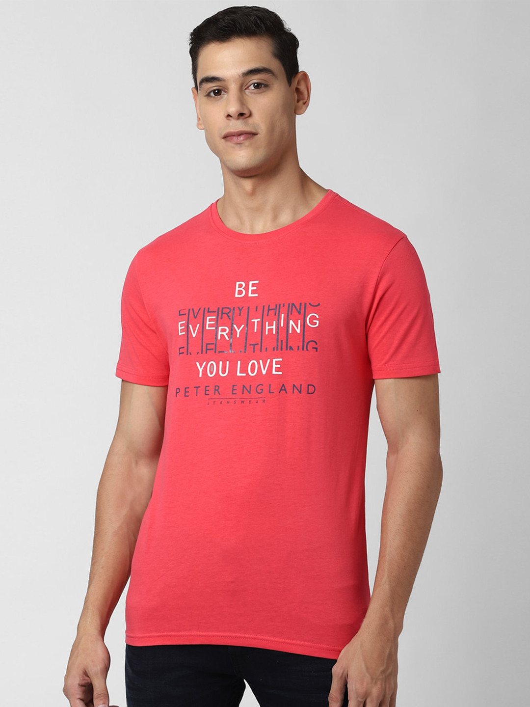 

Peter England Casuals Men Red Typography Printed Slim Fit T-shirt