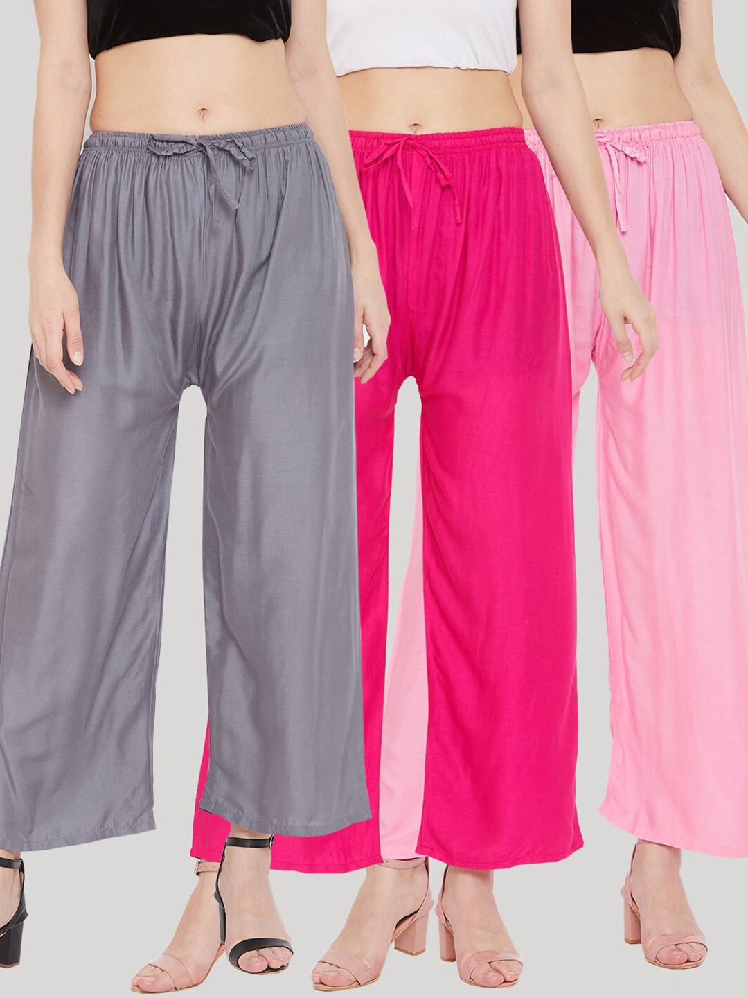 

Clora Creation Women Pack of 3 Knitted Ethnic Palazzos, Magenta