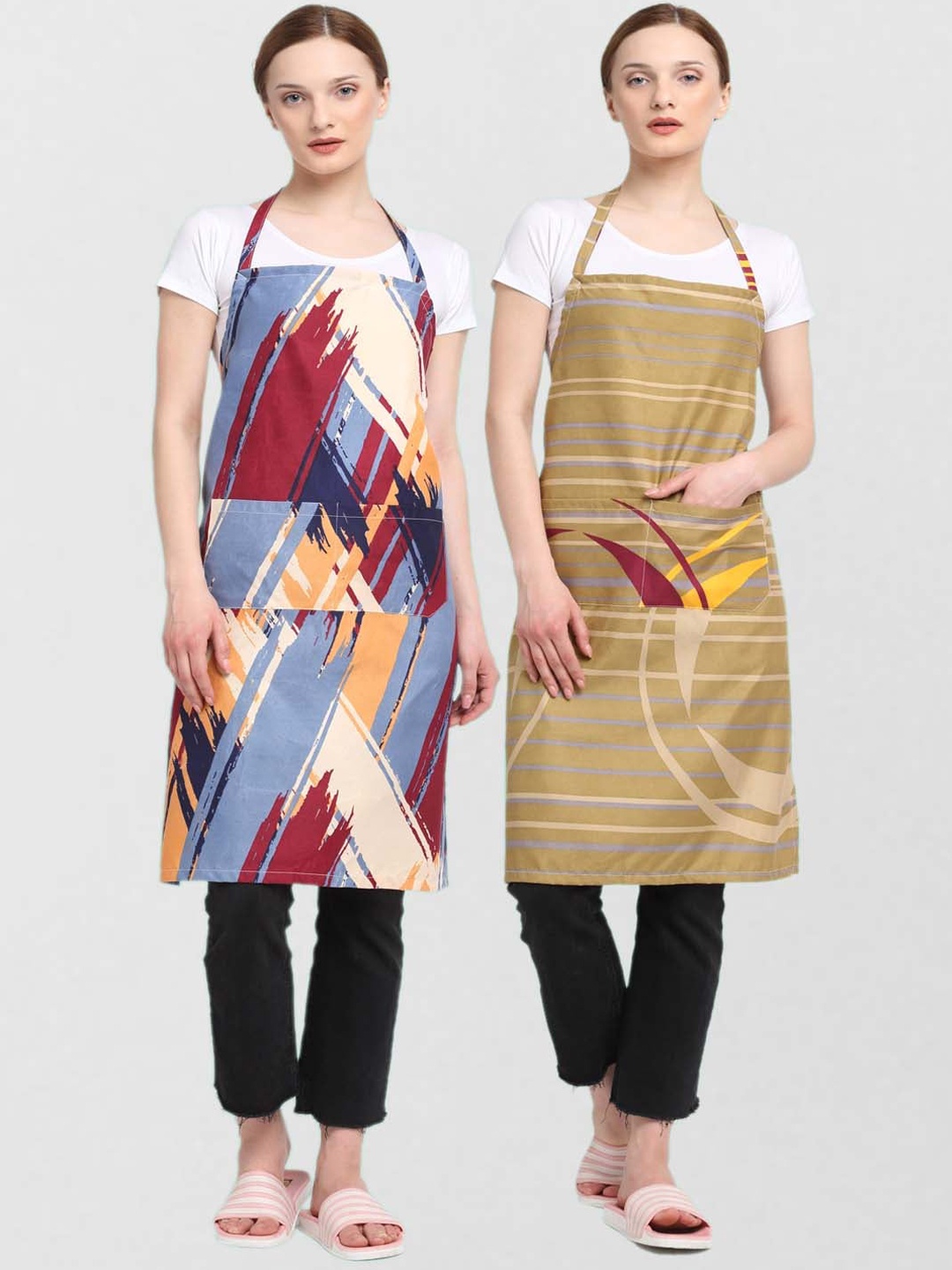 

KLOTTHE Unisex Pack Of 2 Printed 210TC Cotton Aprons, Brown