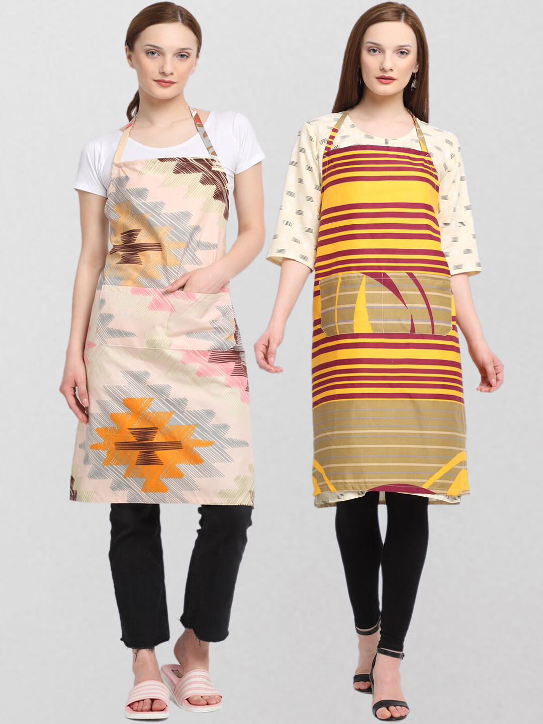 

KLOTTHE Unisex Pack Of 2 Printed 210 TC Cotton Aprons, Brown