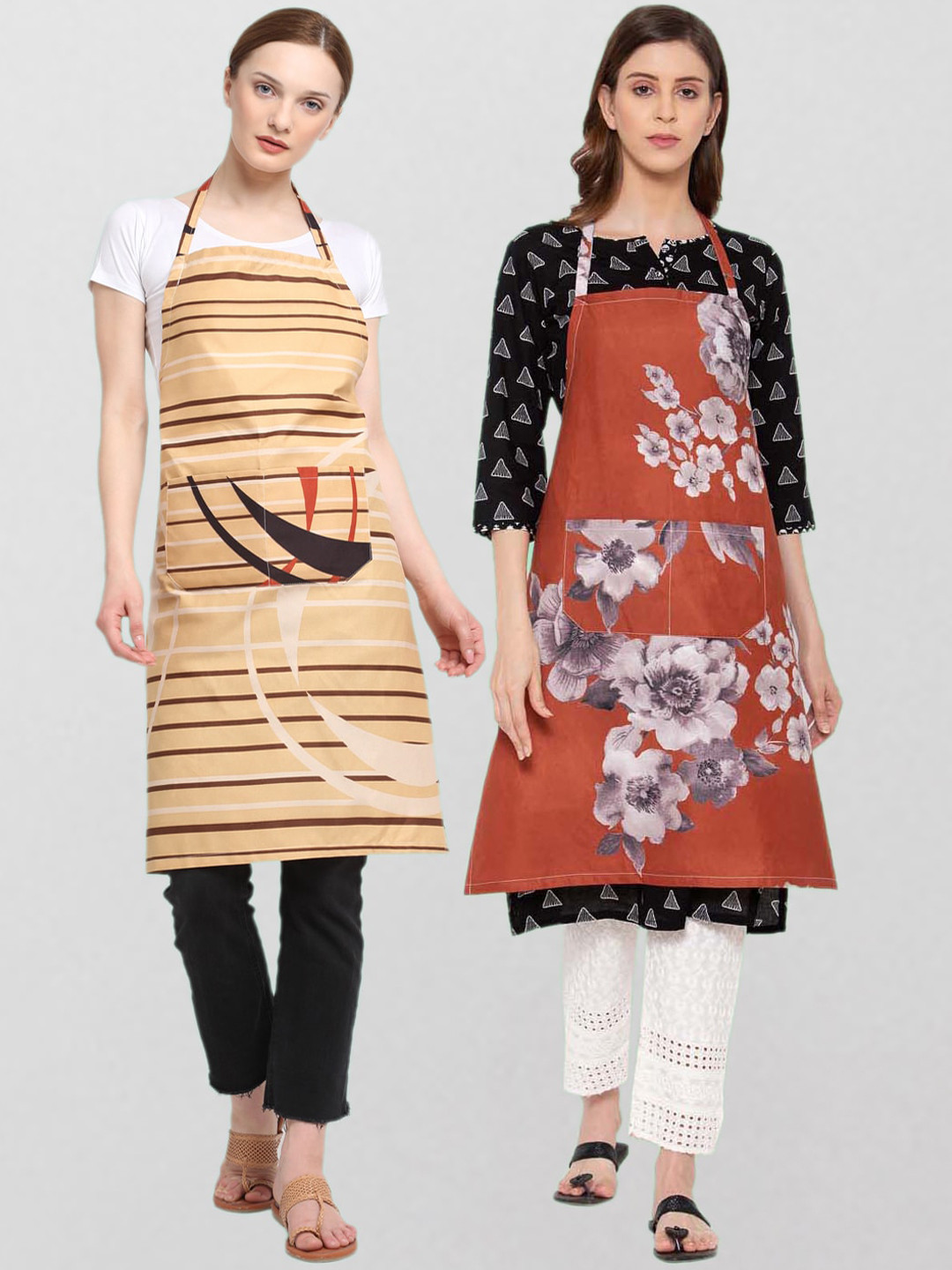 

KLOTTHE Unisex Pack Of 2 Printed 210TC Cotton Aprons, Beige
