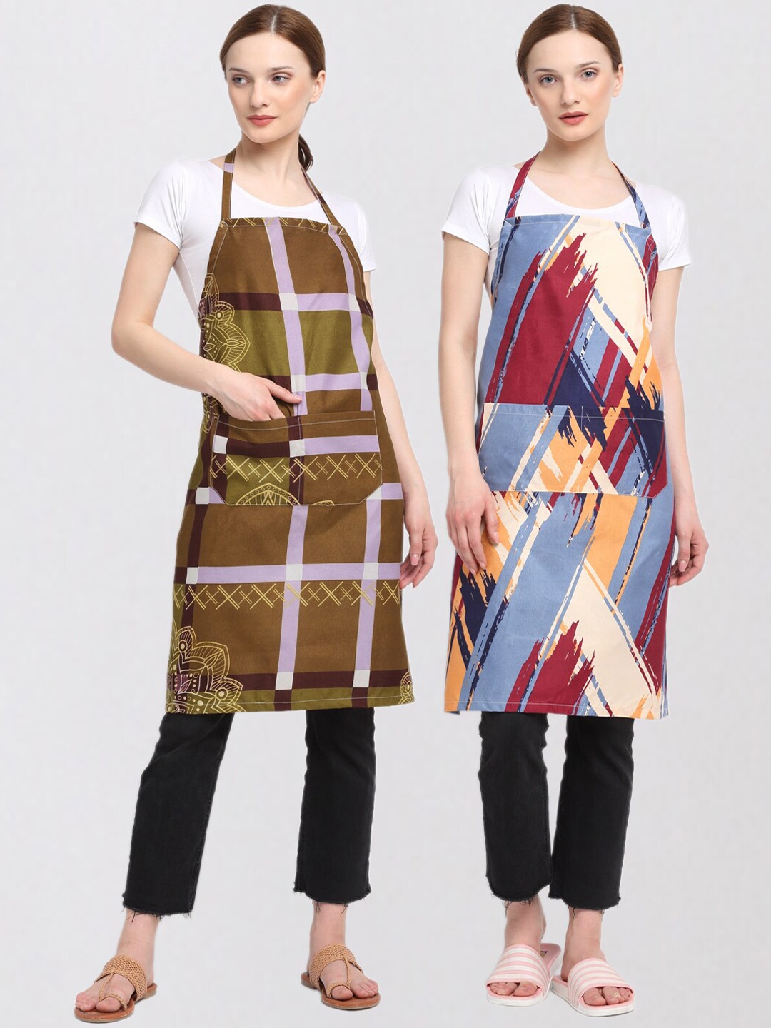 

KLOTTHE Unisex Pack Of 2 Printed Cotton 210 TC Aprons, Blue