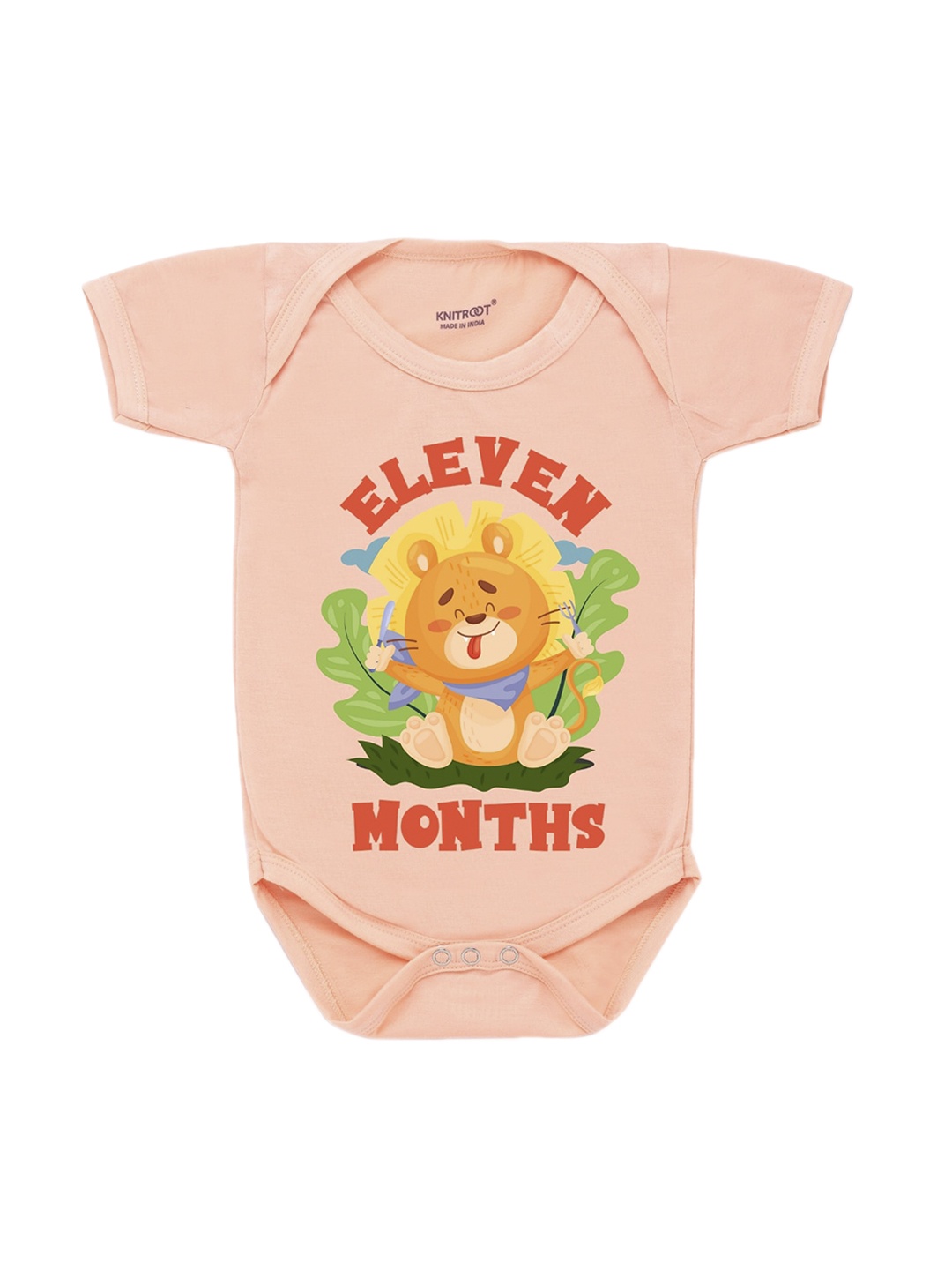KNITROOT Infant Kids Peach-Coloured & Yellow Printed Bodysuit
