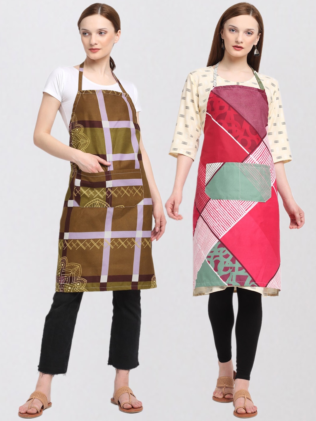 

KLOTTHE Unisex Set Of 2 Printed 210TC Cotton Aprons, Pink