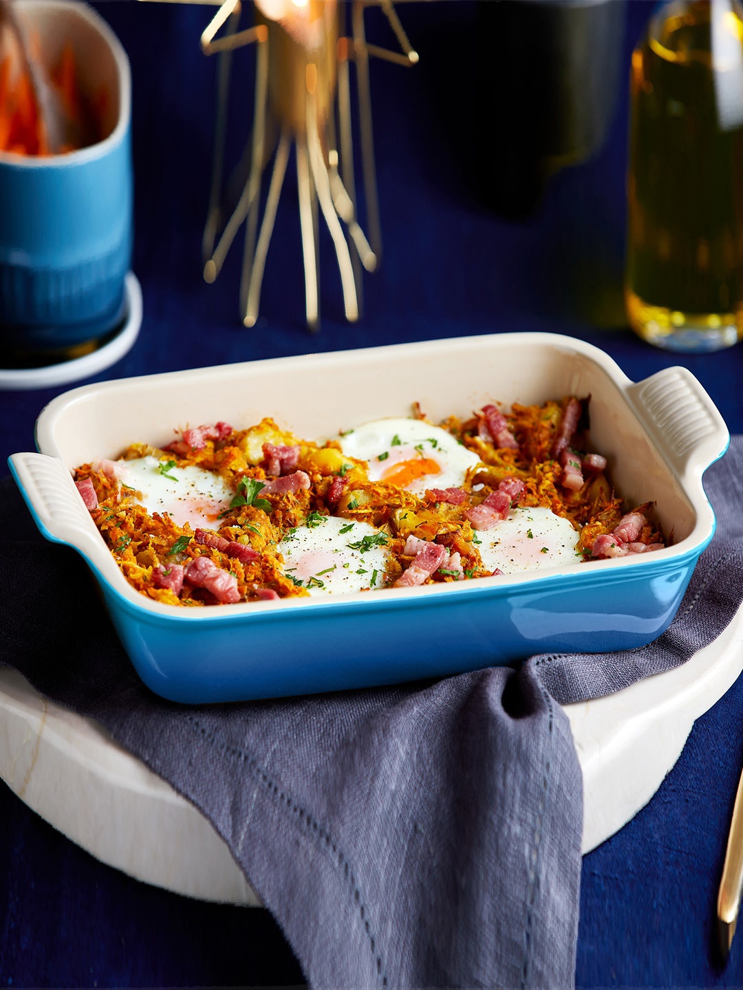 

LE CREUSET Blue & White Solid Deep Rectangular Dish Serveware