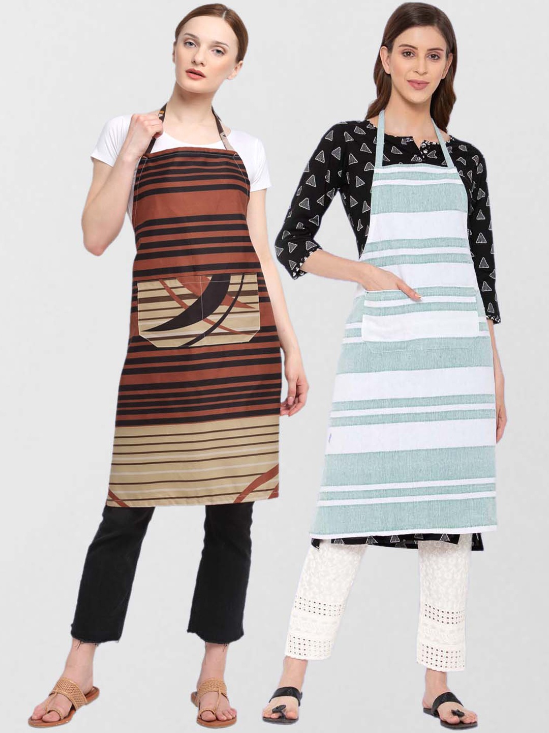 

KLOTTHE Pack Of 2 Printed 210 TC Cotton Aprons, Brown