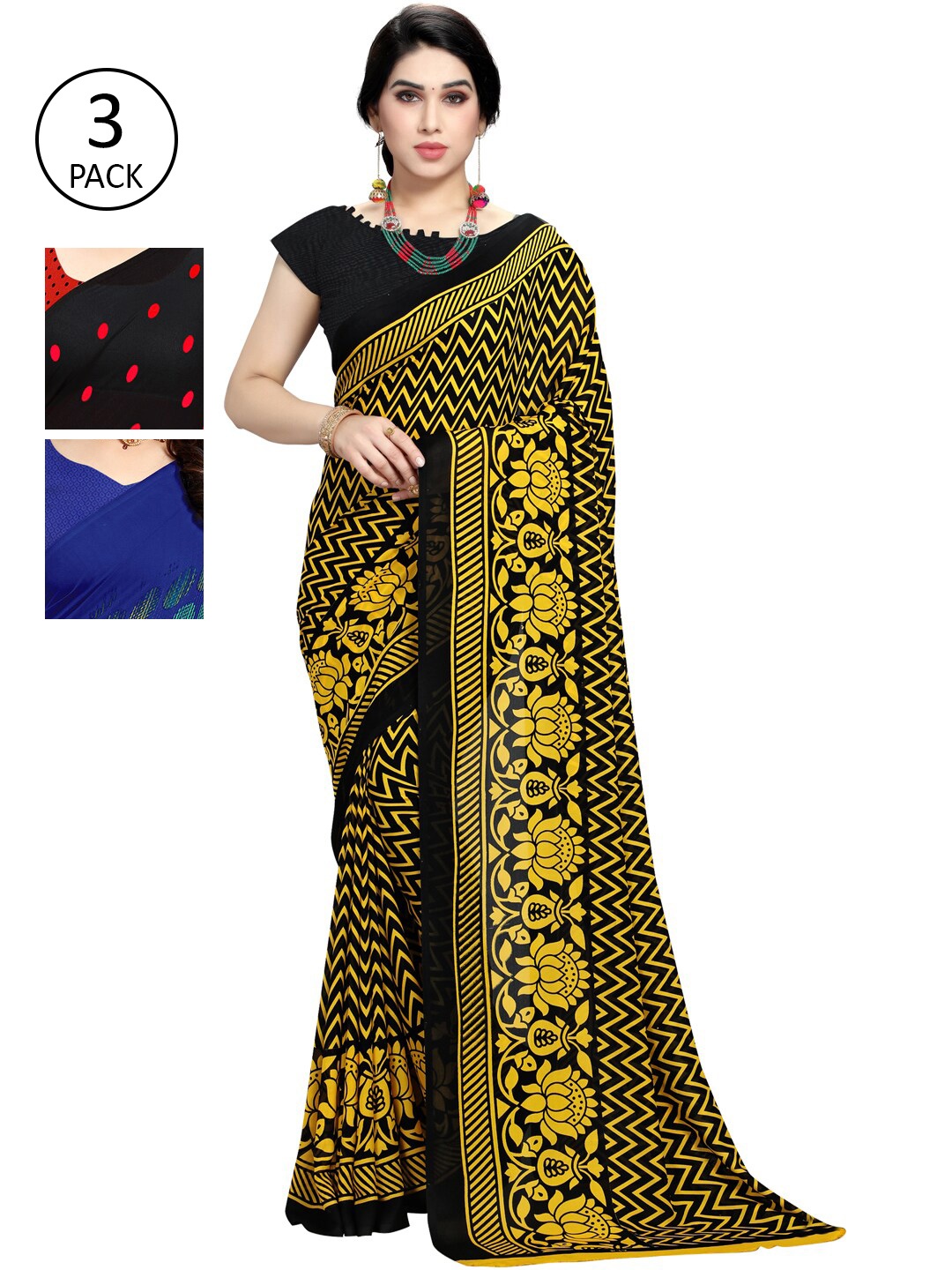 

ANAND SAREES Pack Of 3 Red & Black Saree