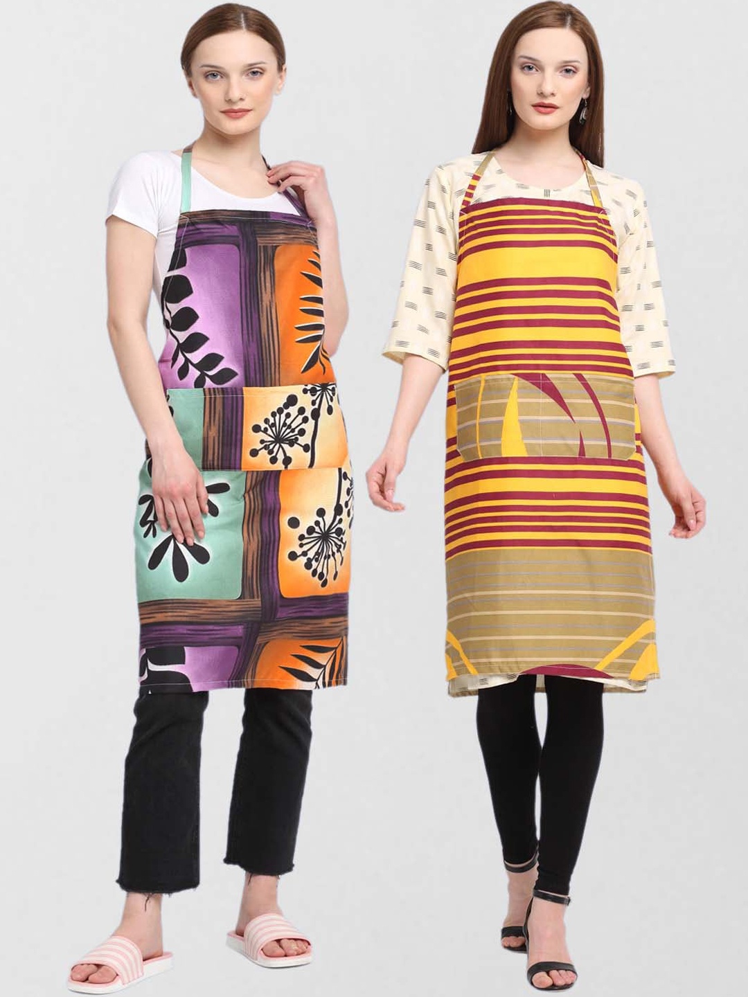 

KLOTTHE Unisex Pack Of 2 Printed 210TC Cotton Aprons, Purple