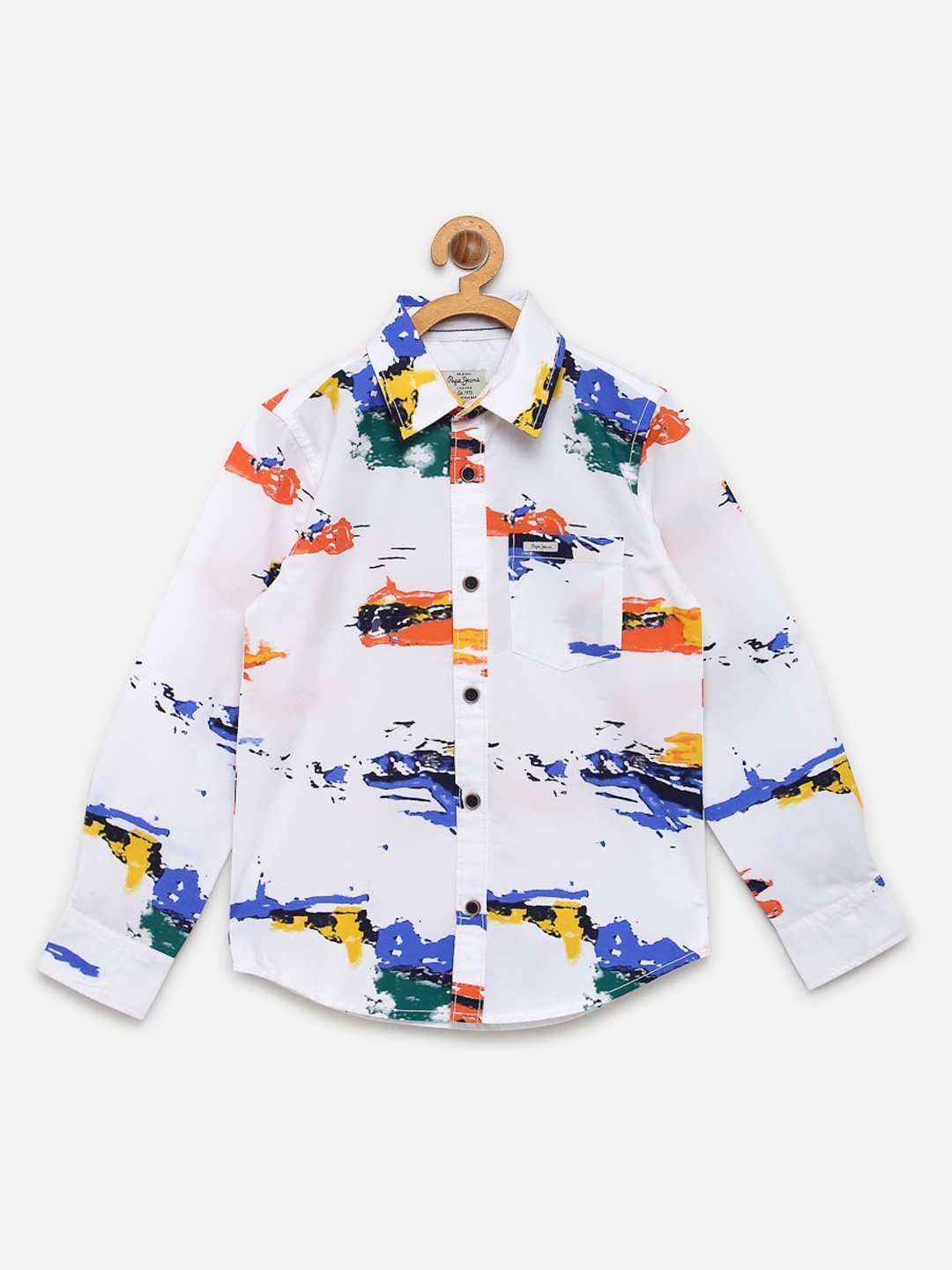 

Pepe Jeans Boys White Print Pure Cotton Casual Shirt