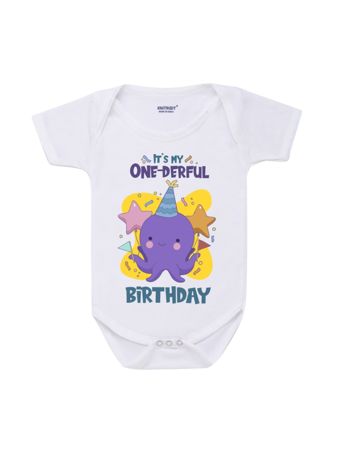

KNITROOT Infant Kids White & Purple My One Derful Octopus Baby Bodysuit