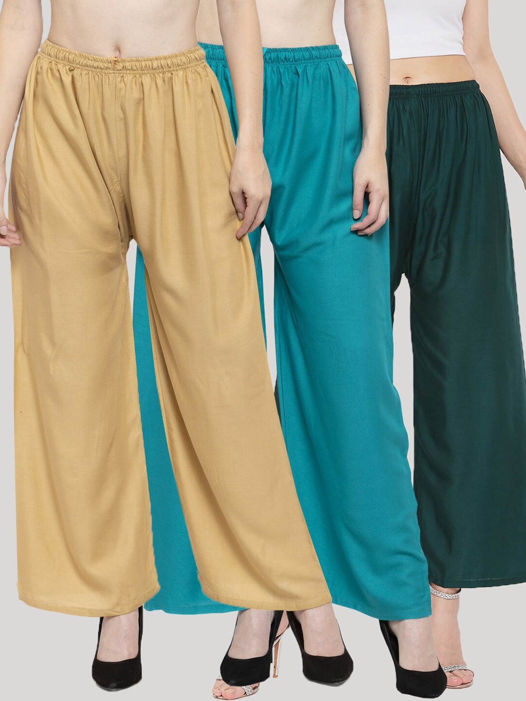 Clora Creation Women Beige & Blue 3 Knitted Palazzos
