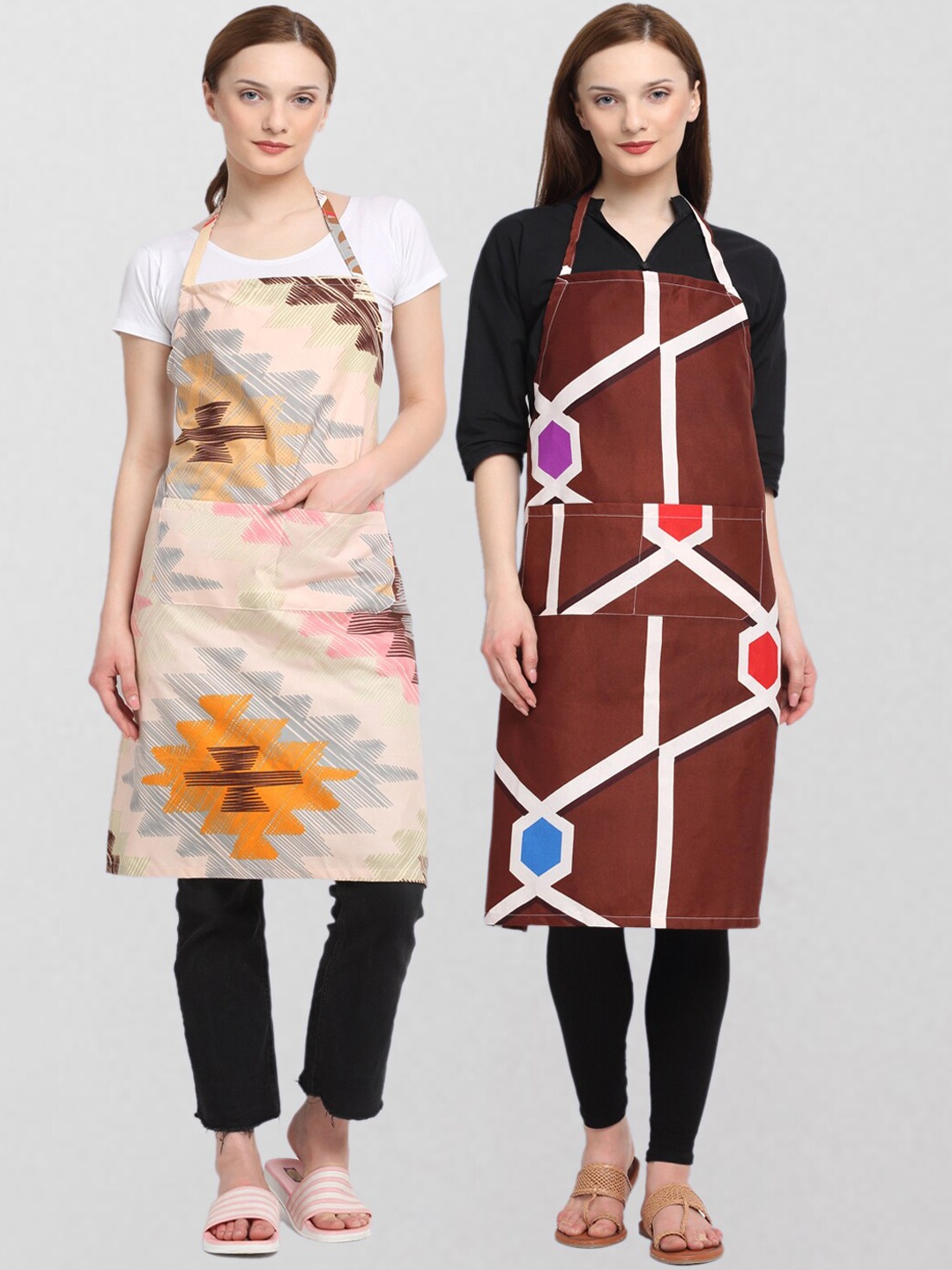 

KLOTTHE Unisex Pack Of 2 Printed 210 TC Cotton Aprons, Brown