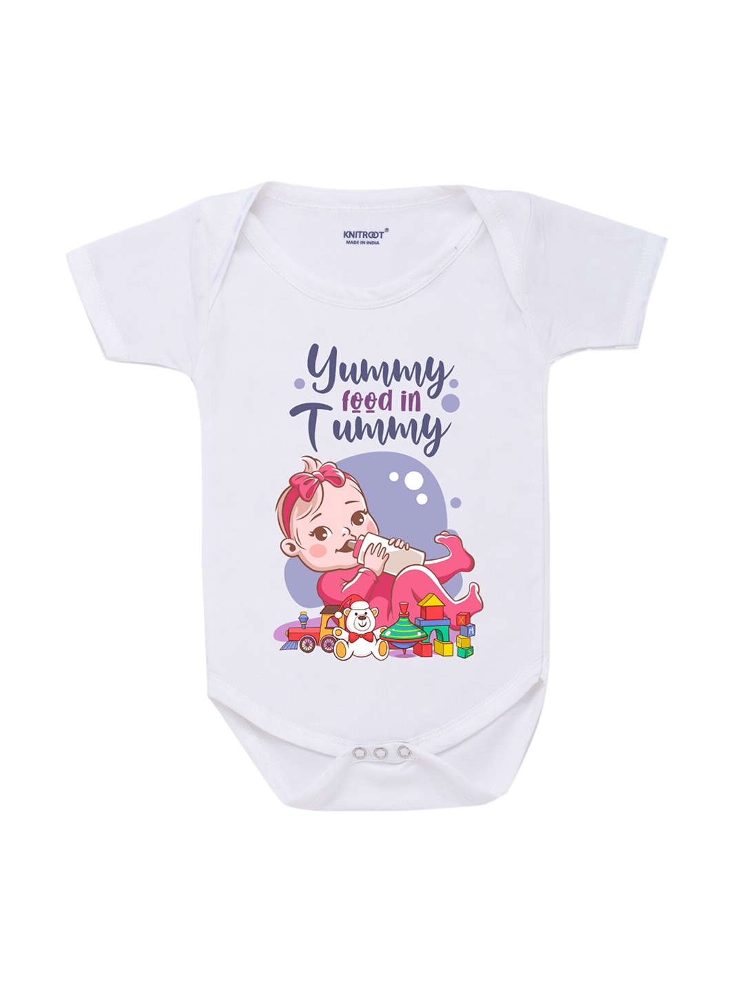 

KNITROOT Infant Kids White & Pink Graphic Printed Bodysuit