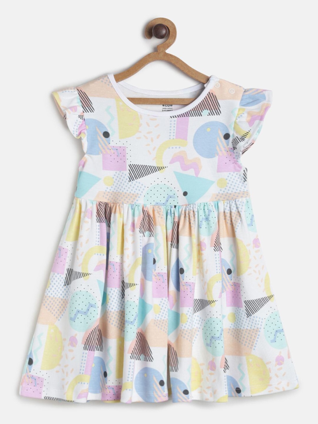 

MINI KLUB Girls White Printed A-line Dress