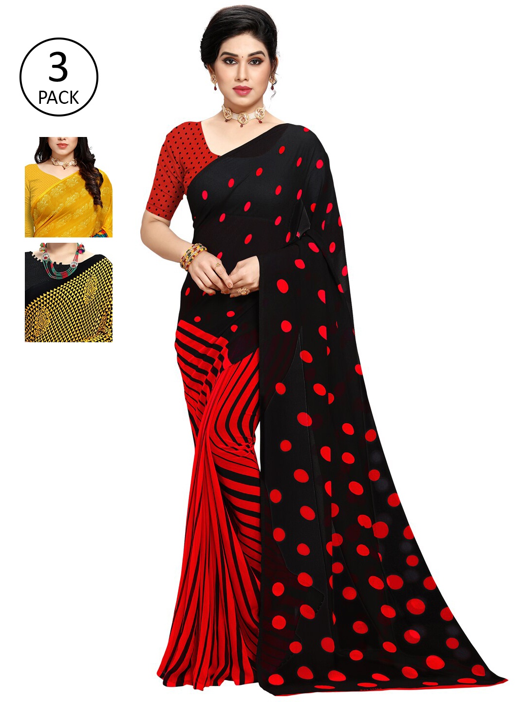 

KALINI Women Pack of 3 Printed Sarees, Yellow